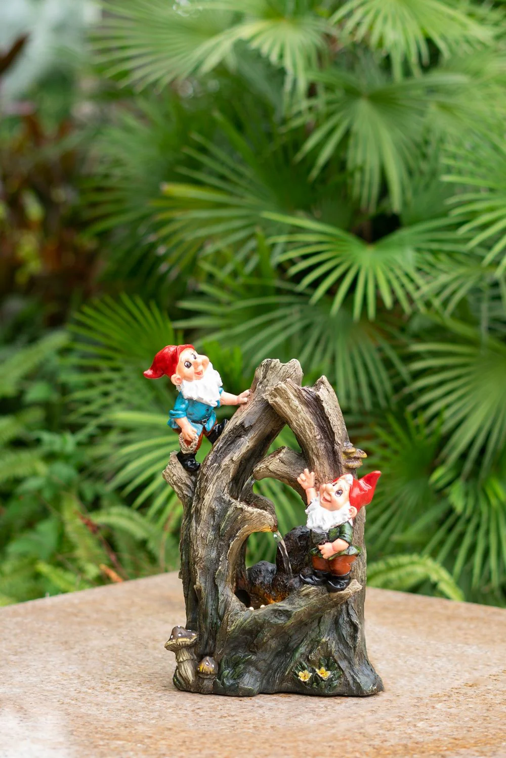 Decorative Woodland Gnome Water Fountain with LED Light - Brown - Image 7