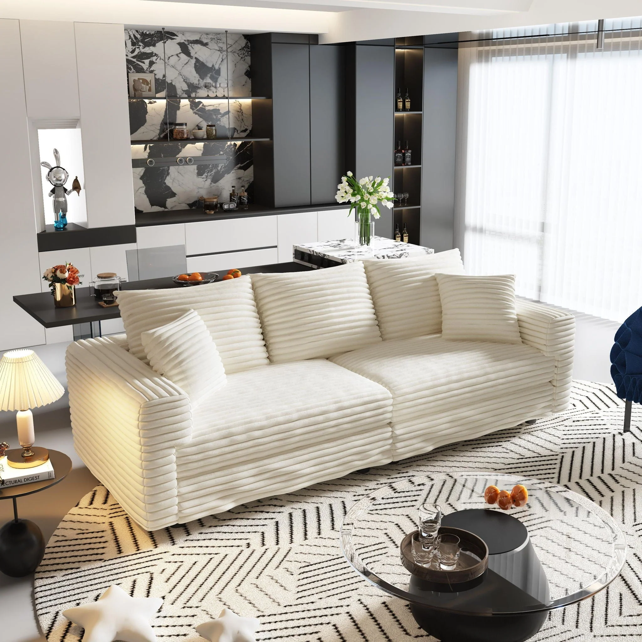 Deep Seat Convertible Sofa With Soft Pillows And Ottomans - Image 10