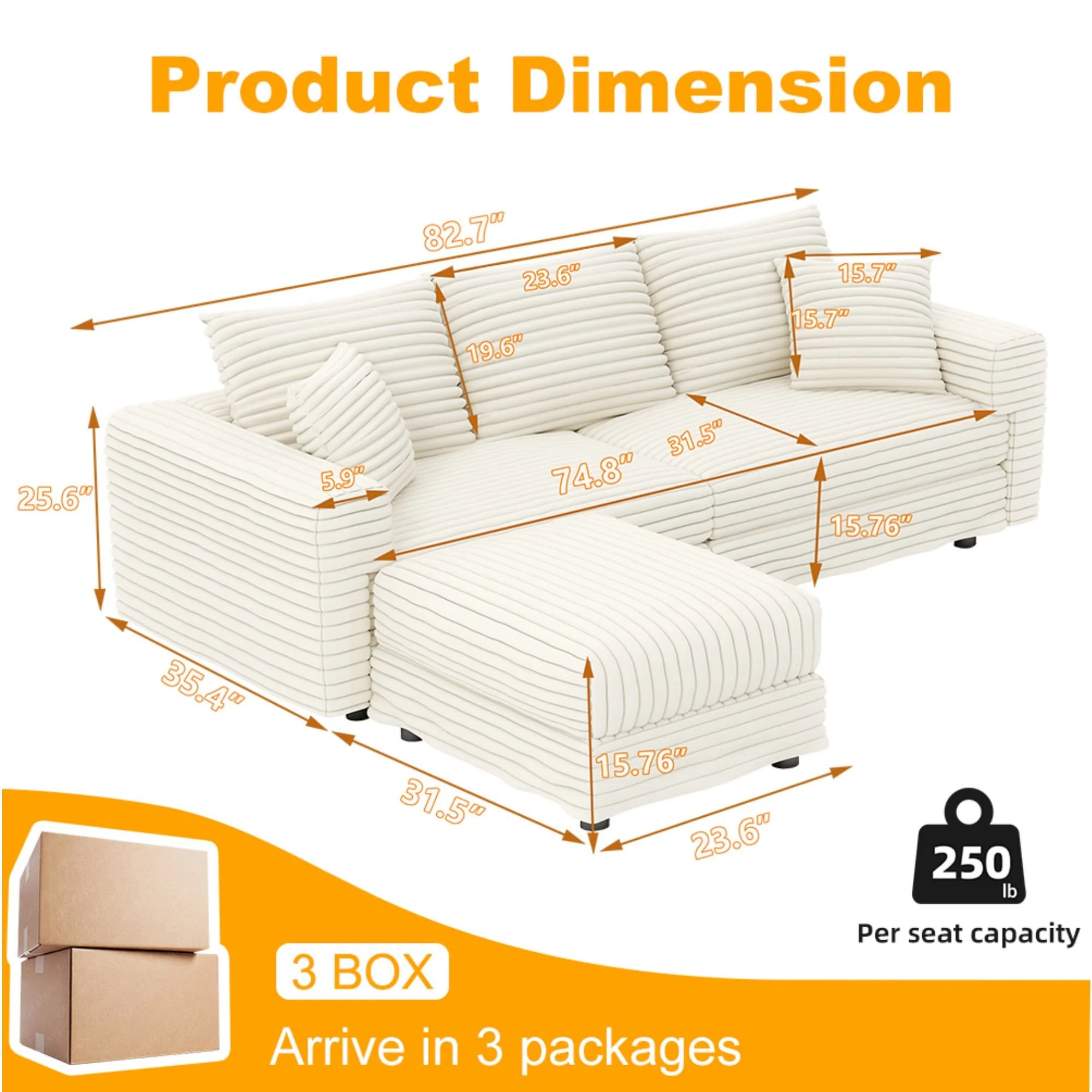 Deep Seat Convertible Sofa With Soft Pillows And Ottomans - Image 11
