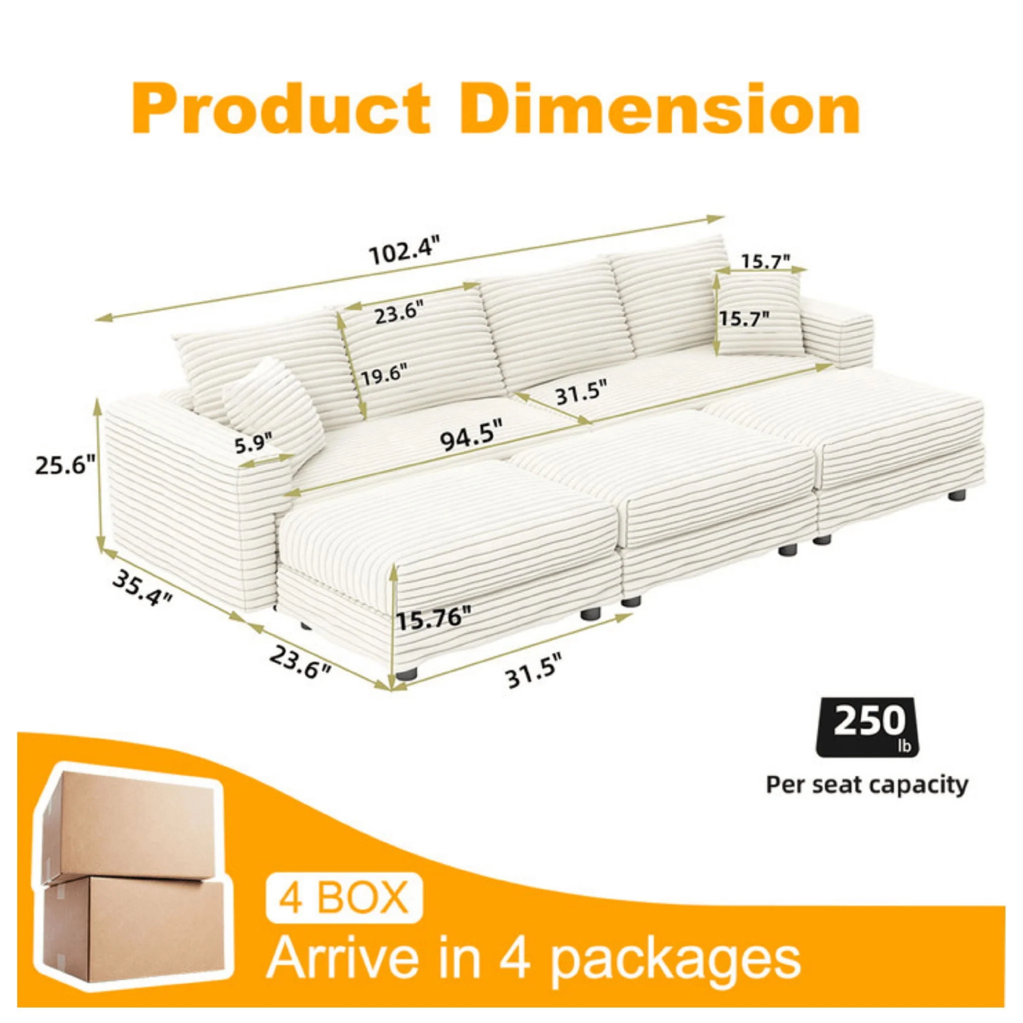 Deep Seat Convertible Sofa With Soft Pillows And Ottomans - Image 12