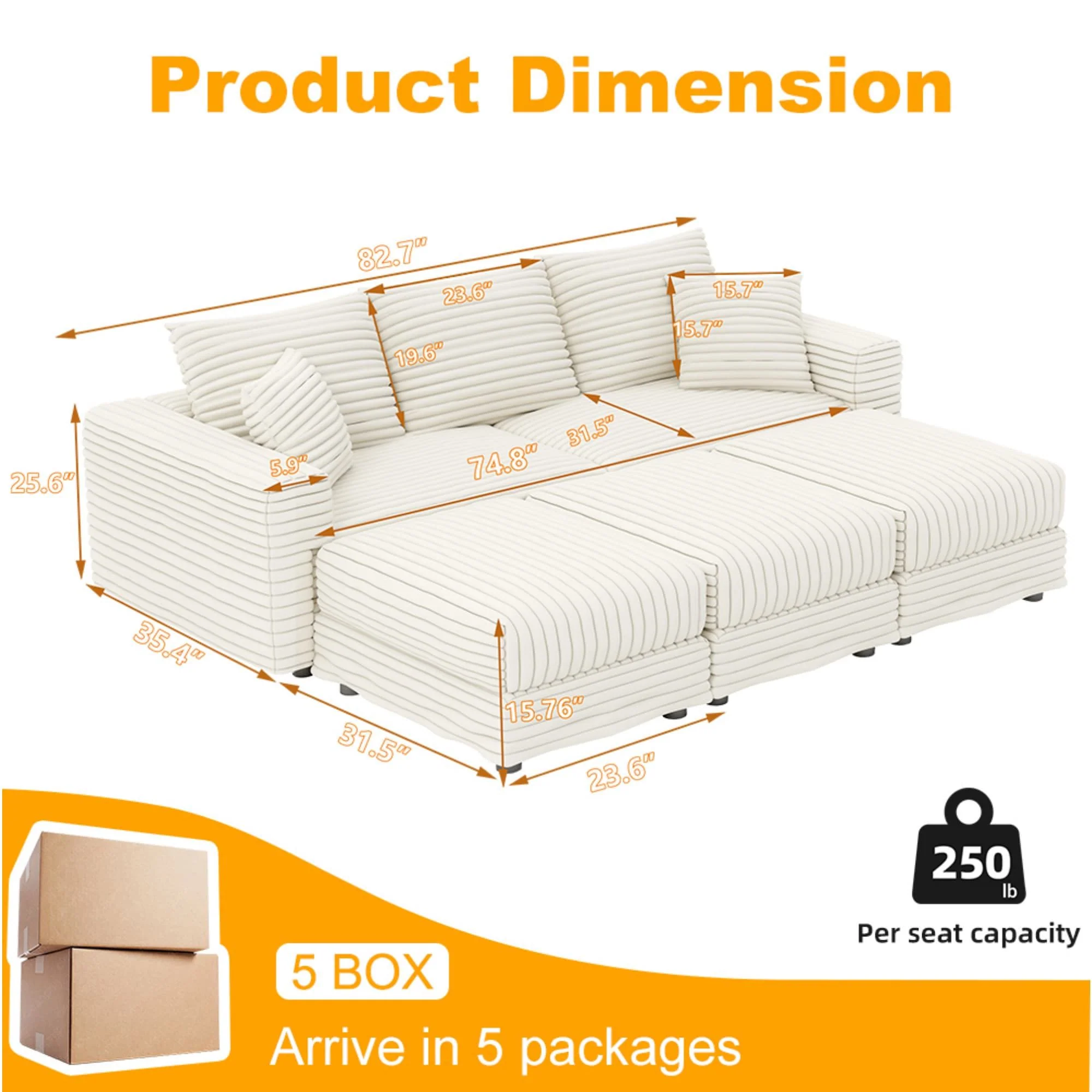 Deep Seat Convertible Sofa With Soft Pillows And Ottomans - Image 14