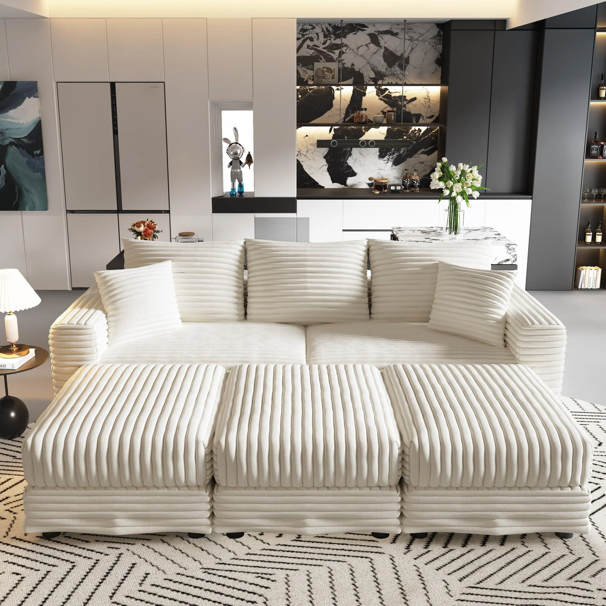 Deep Seat Convertible Sofa With Soft Pillows And Ottomans - Image 15