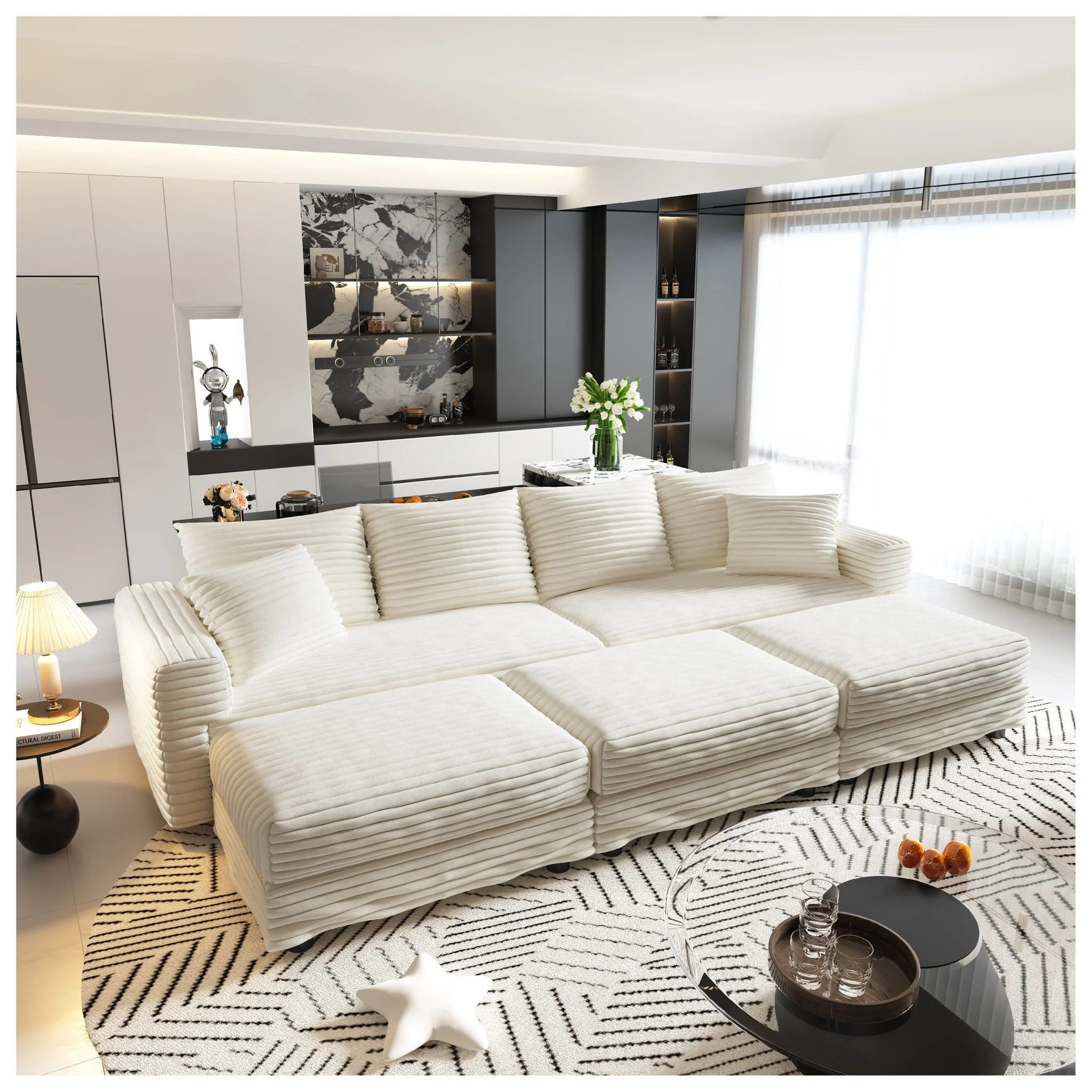 Deep Seat Convertible Sofa With Soft Pillows And Ottomans - Image 17