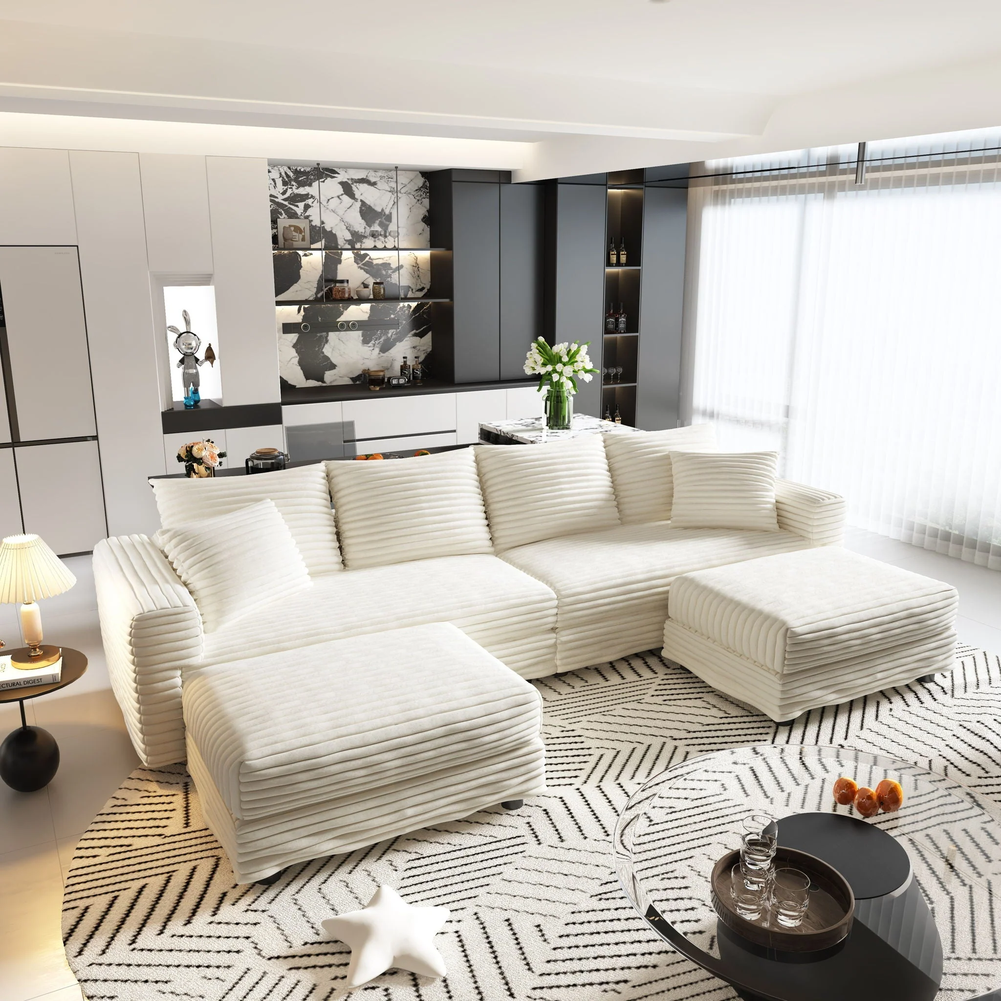 Deep Seat Convertible Sofa With Soft Pillows And Ottomans - Image 18