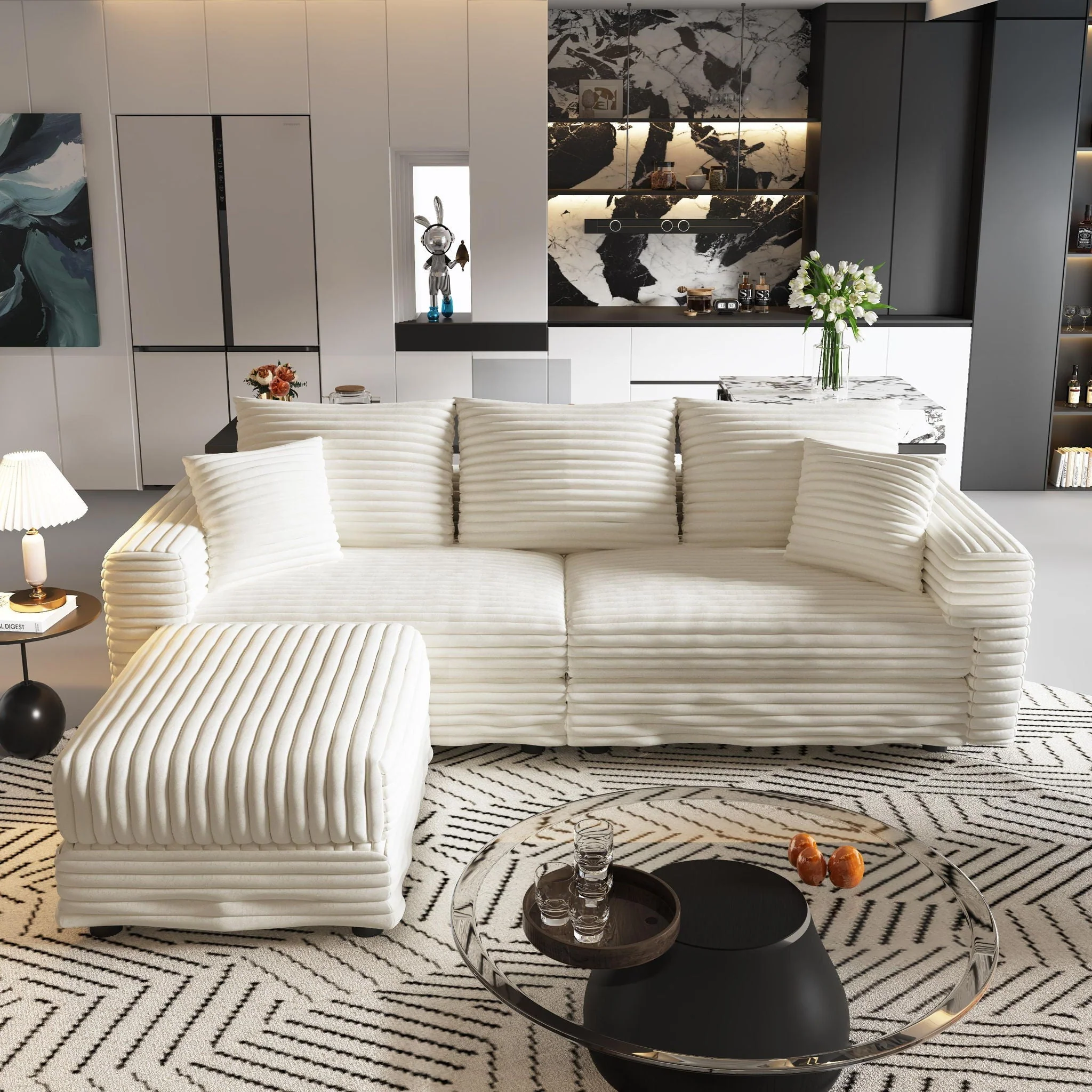 Deep Seat Convertible Sofa With Soft Pillows And Ottomans - Image 19
