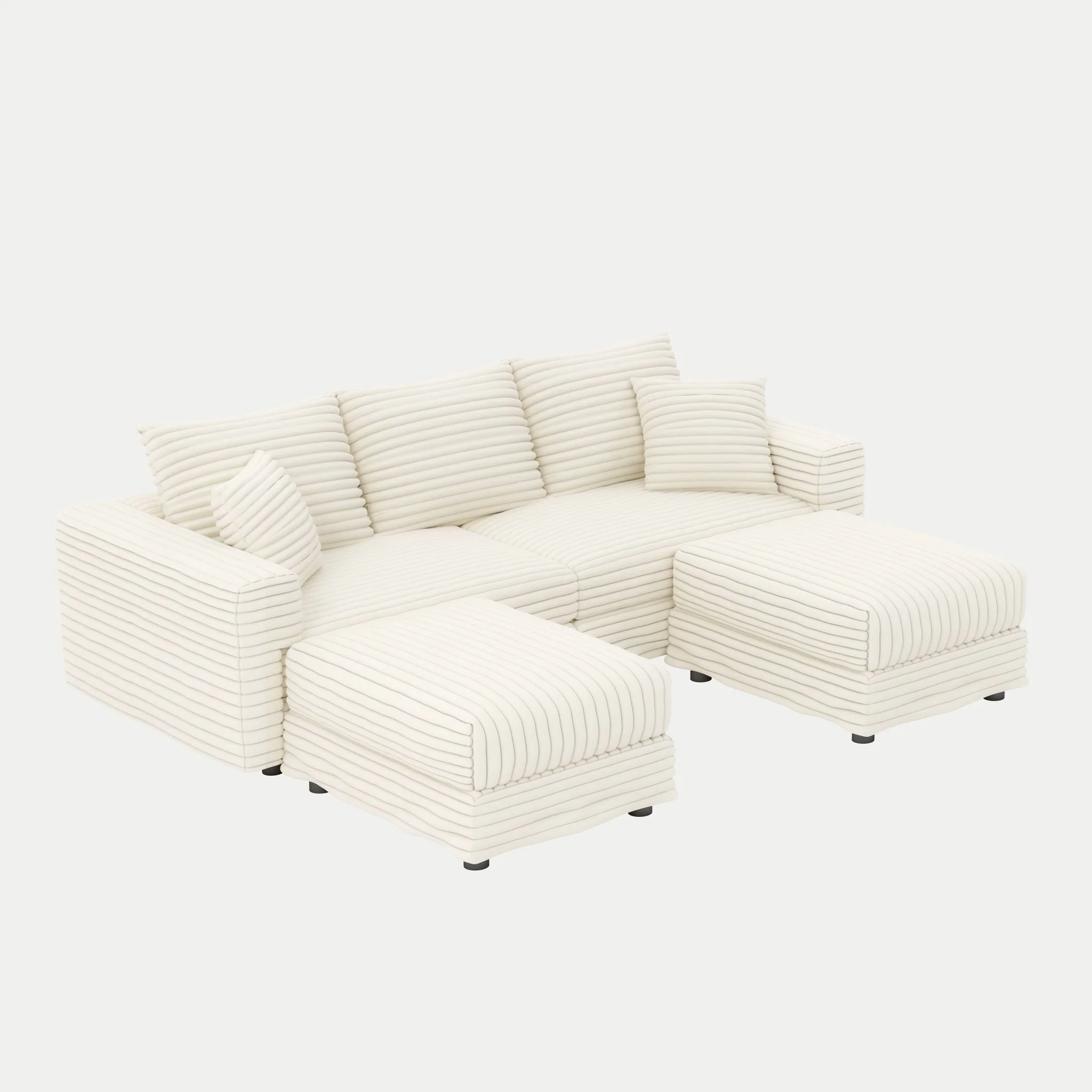Deep Seat Convertible Sofa With Soft Pillows And Ottomans - Image 2