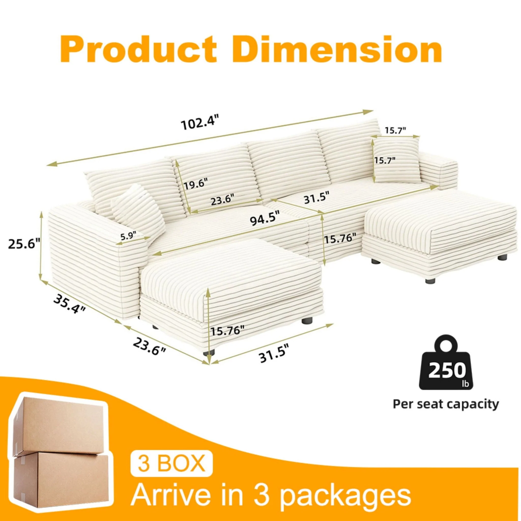 Deep Seat Convertible Sofa With Soft Pillows And Ottomans - Image 20