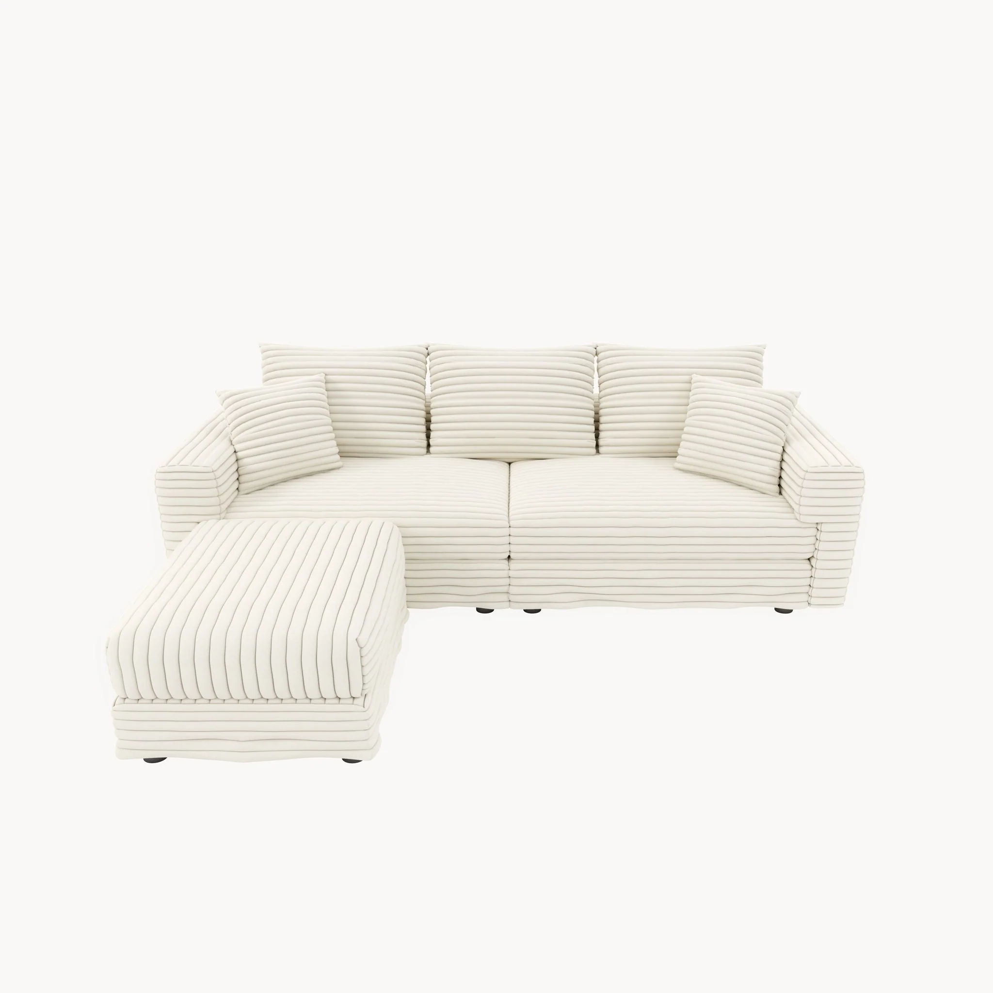 Deep Seat Convertible Sofa With Soft Pillows And Ottomans - Image 3