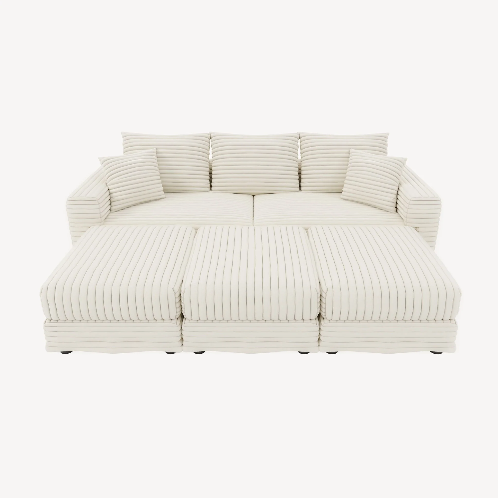 Deep Seat Convertible Sofa With Soft Pillows And Ottomans - Image 4