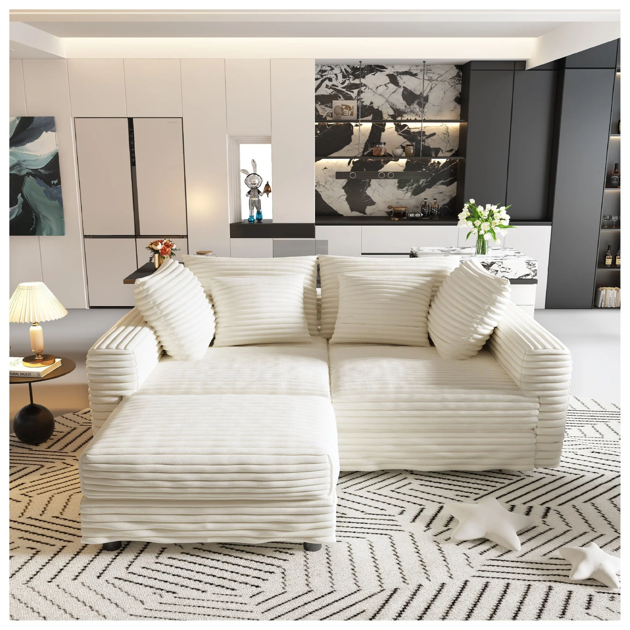 Deep Seat Convertible Sofa With Soft Pillows And Ottomans - Image 6