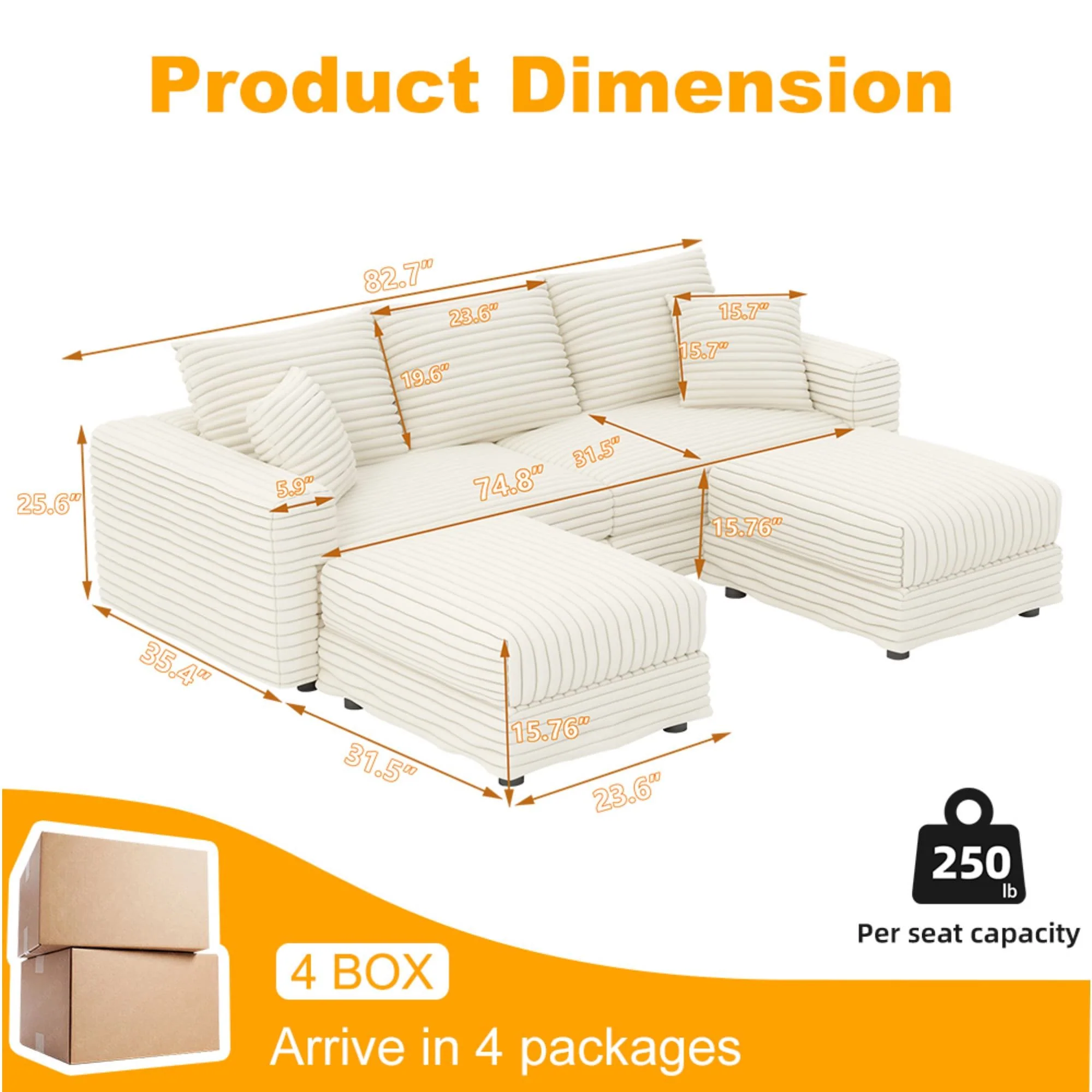 Deep Seat Convertible Sofa With Soft Pillows And Ottomans - Image 7