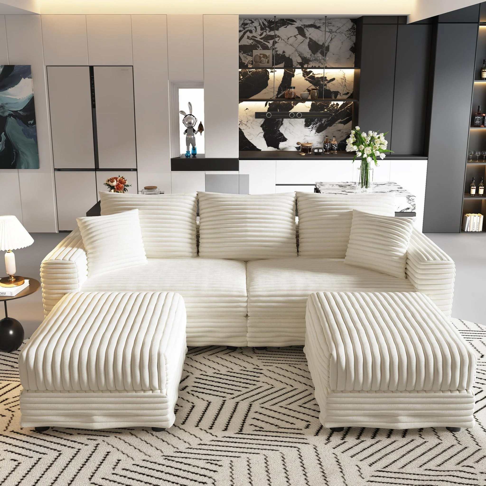 Deep Seat Convertible Sofa With Soft Pillows And Ottomans - Image 8