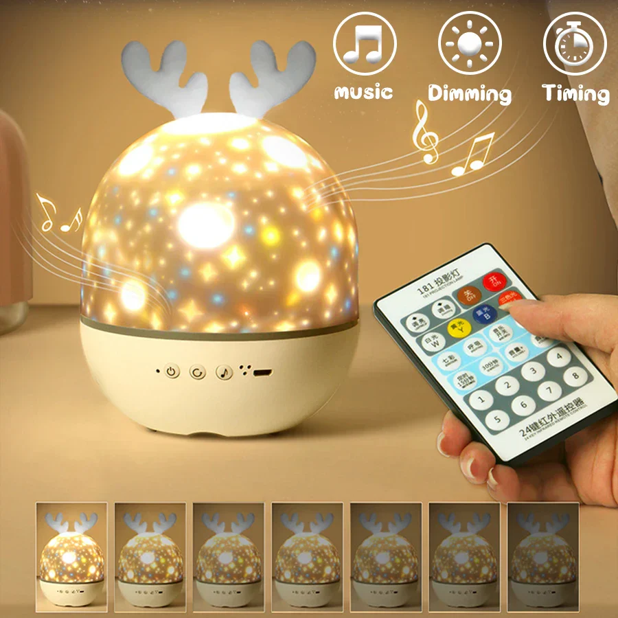 Deer Music Projector Night Light Starry Sky Rotating Lamp Bluetooth Speaker - Image 2