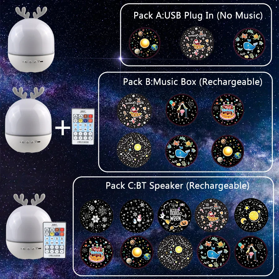 Deer Music Projector Night Light Starry Sky Rotating Lamp Bluetooth Speaker - Image 6