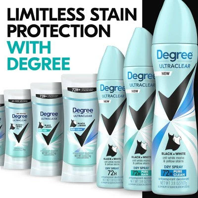 Degree Ultra Clear Black + White Pure Clean Antiperspirant & Deodorant Dry Spray 3.8oz/2ct - New - Image 5
