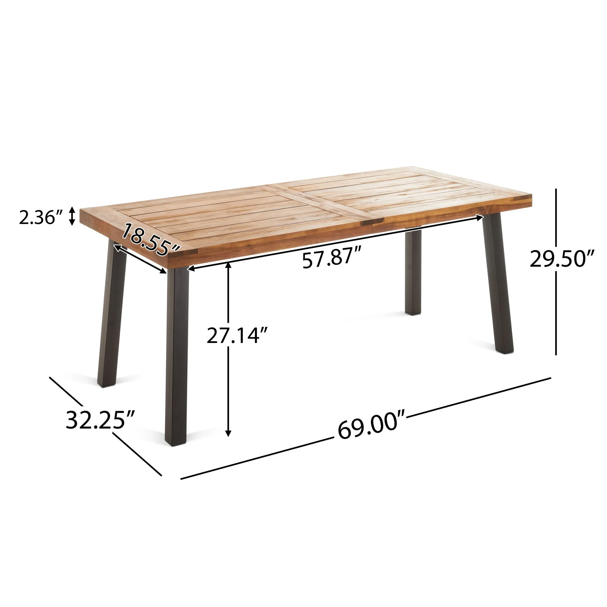 Della Modern Industrial Dining Table With Acacia Wood Top - Teak - Image 4