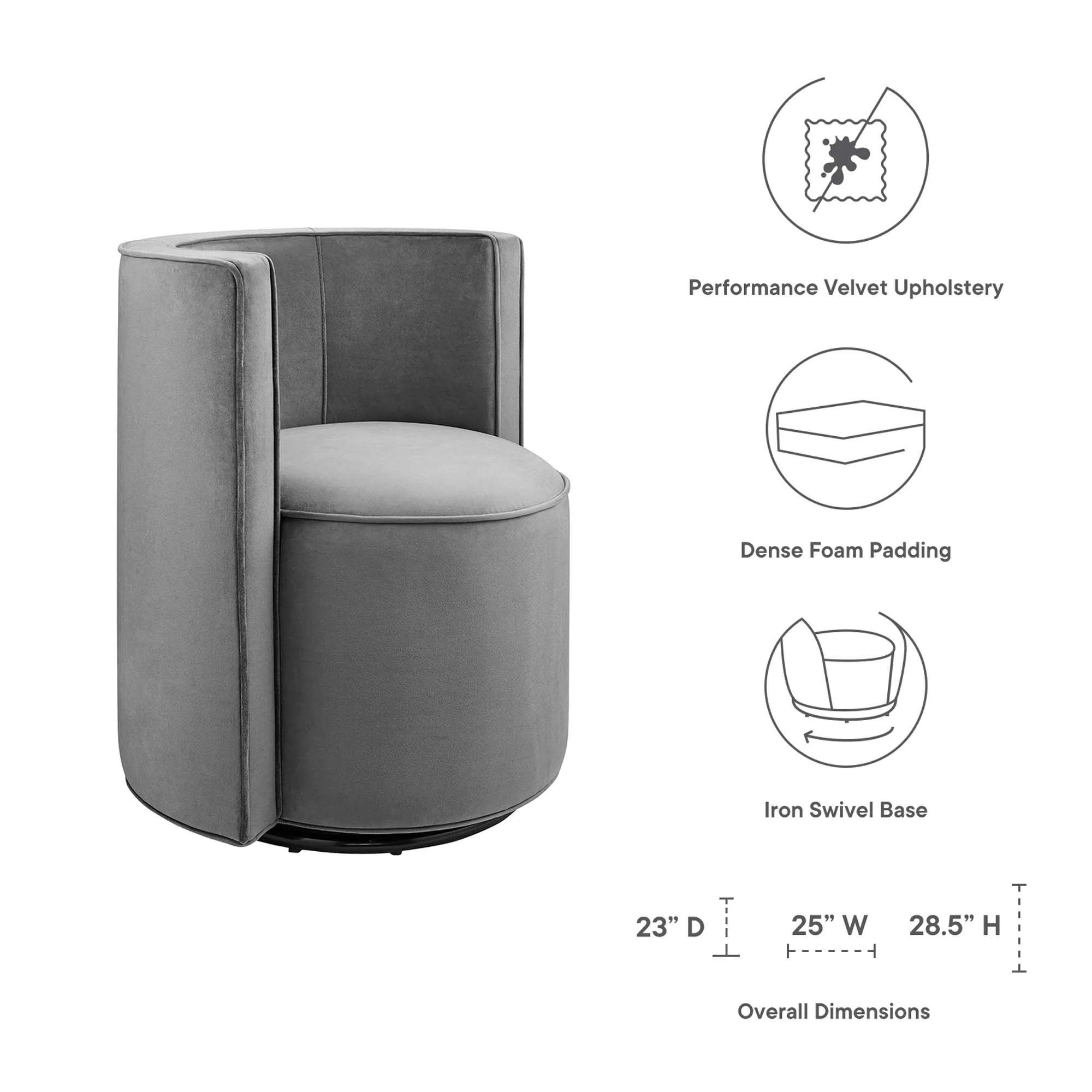 Della Performance Velvet Fabric Swivel Chair by Modway - Image 17