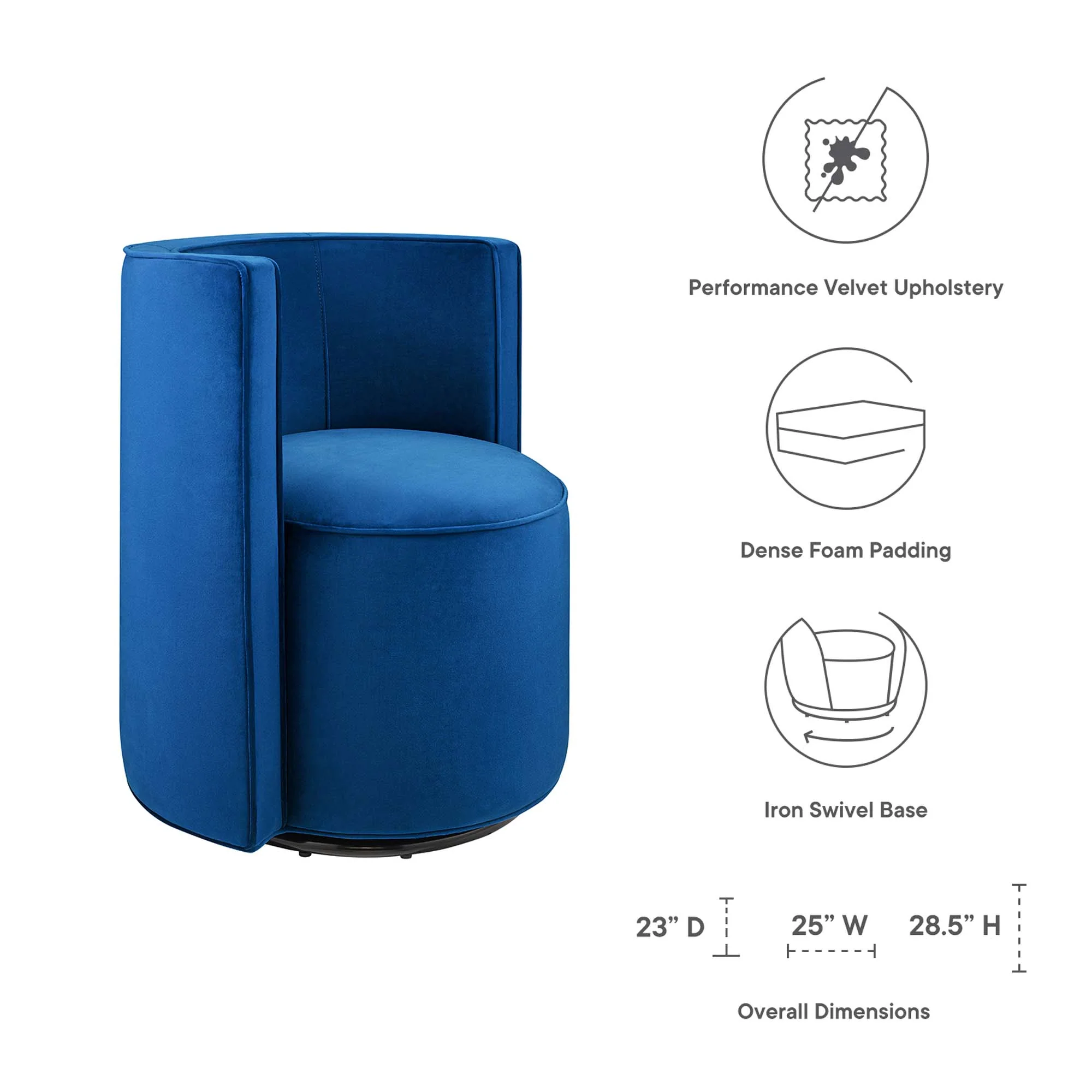 Della Performance Velvet Fabric Swivel Chair by Modway - Image 3