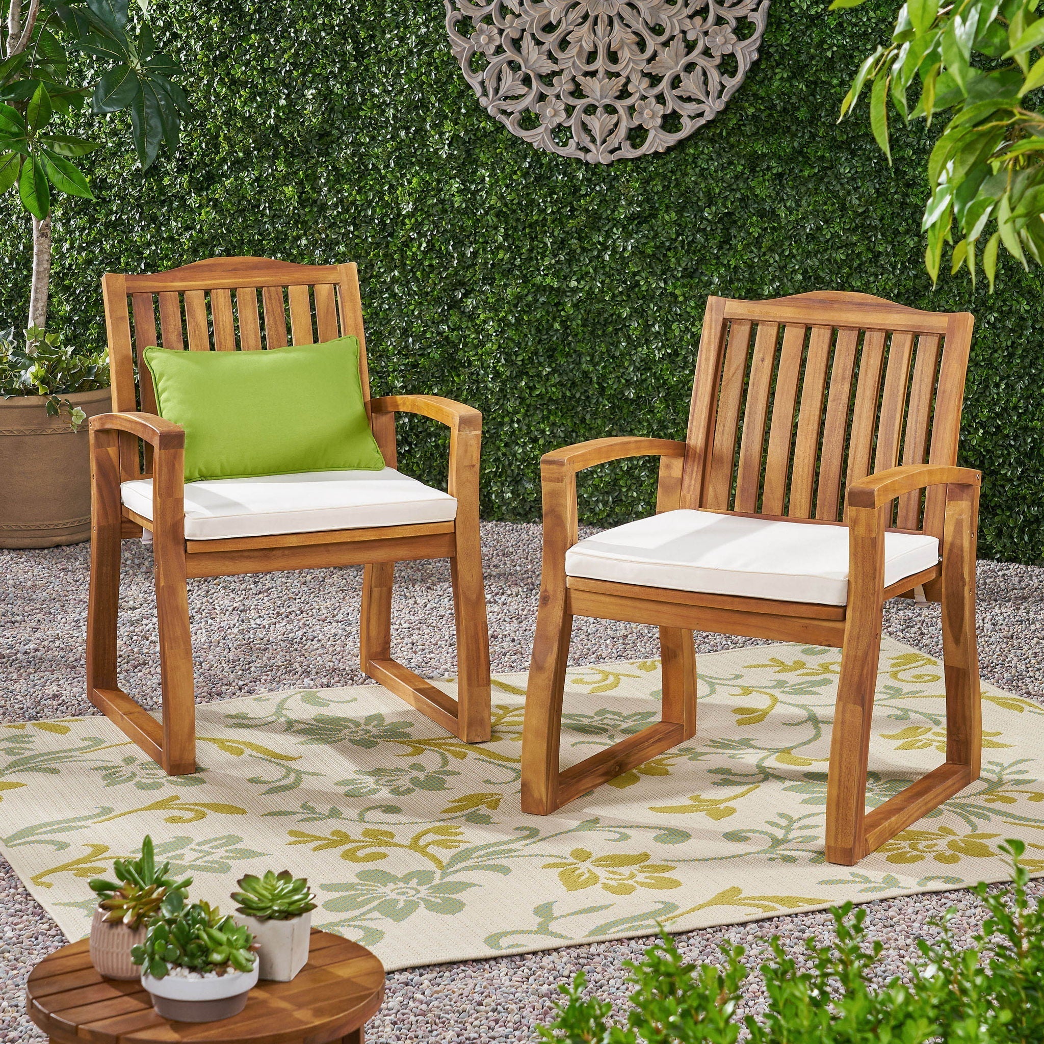 Della - Wood Armchair (Set of 2) Outdoor Dining Chairs - Cream - Image 2