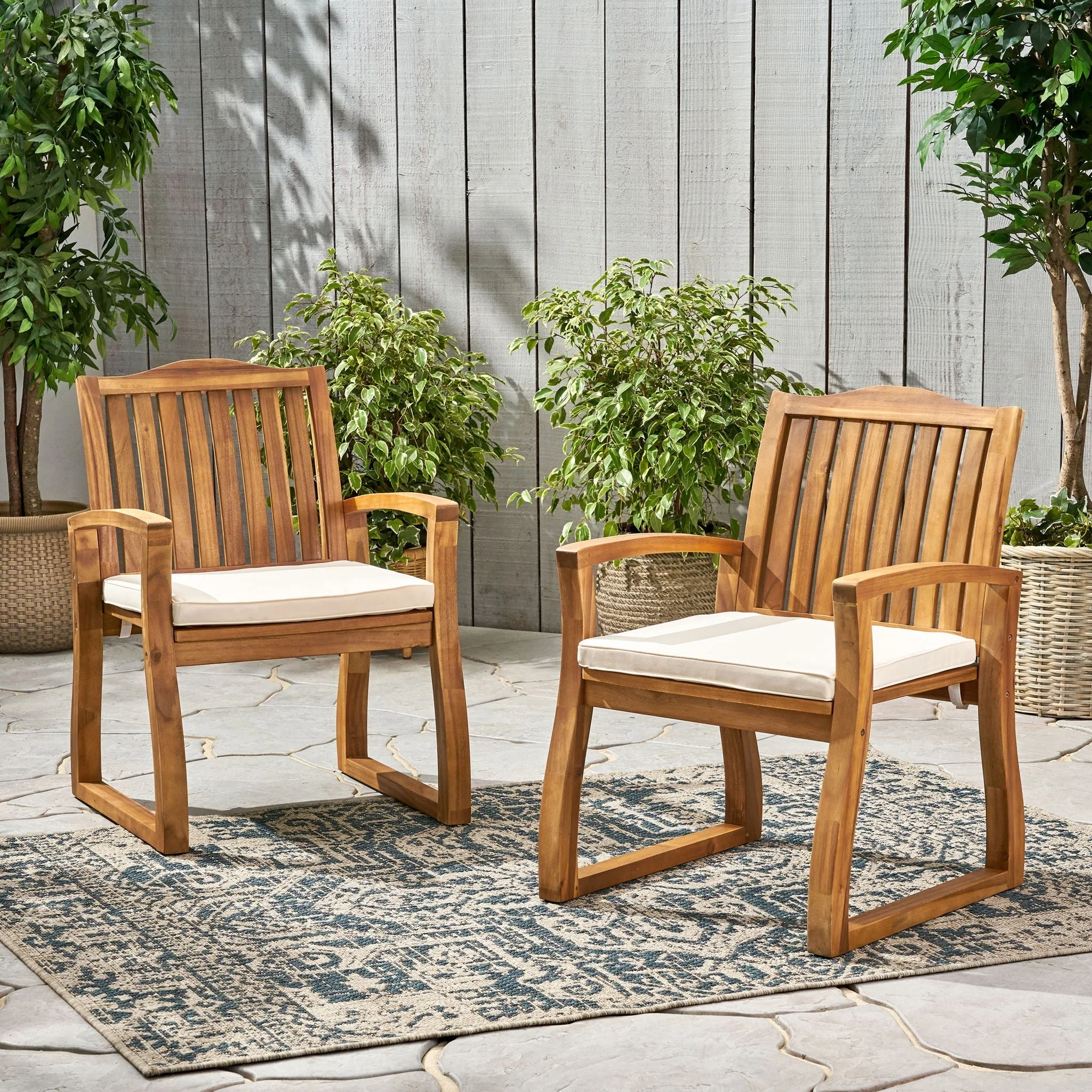 Della - Wood Armchair (Set of 2) Outdoor Dining Chairs - Cream - Image 3