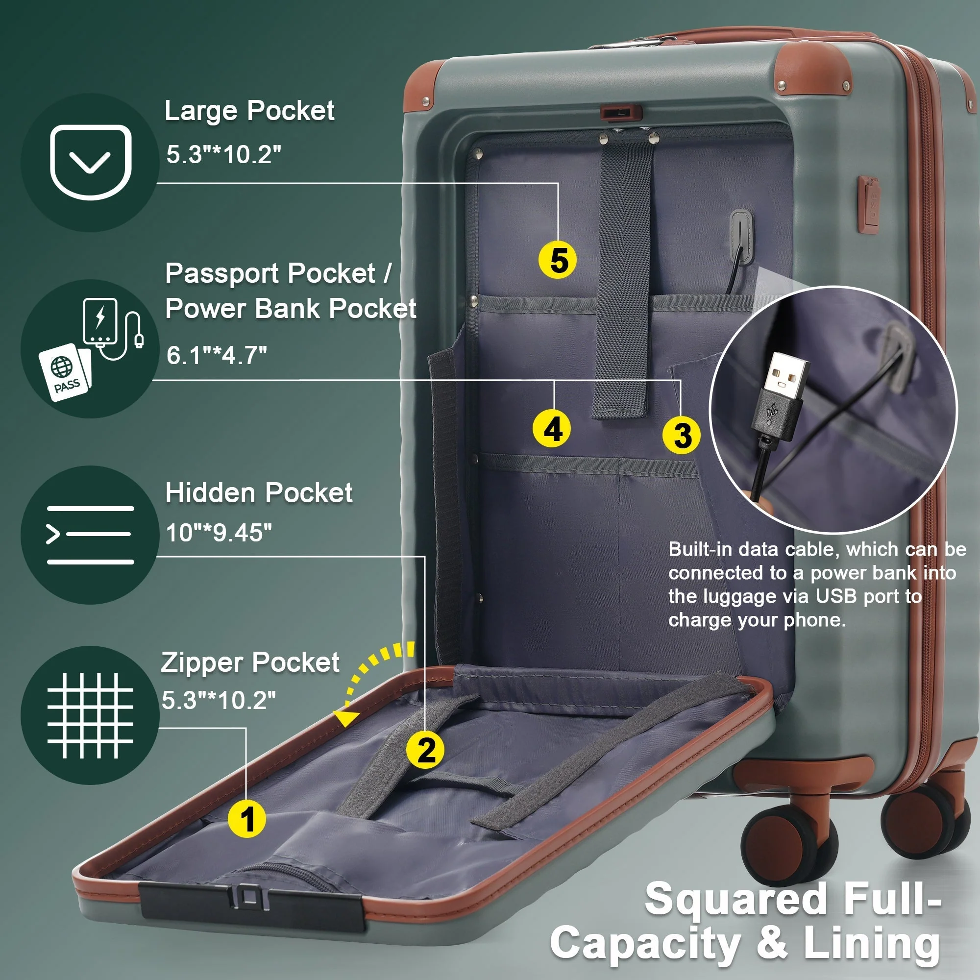Deluxe 5-Piece Hard Side Luggage Set with USB and TSA Security - Image 11