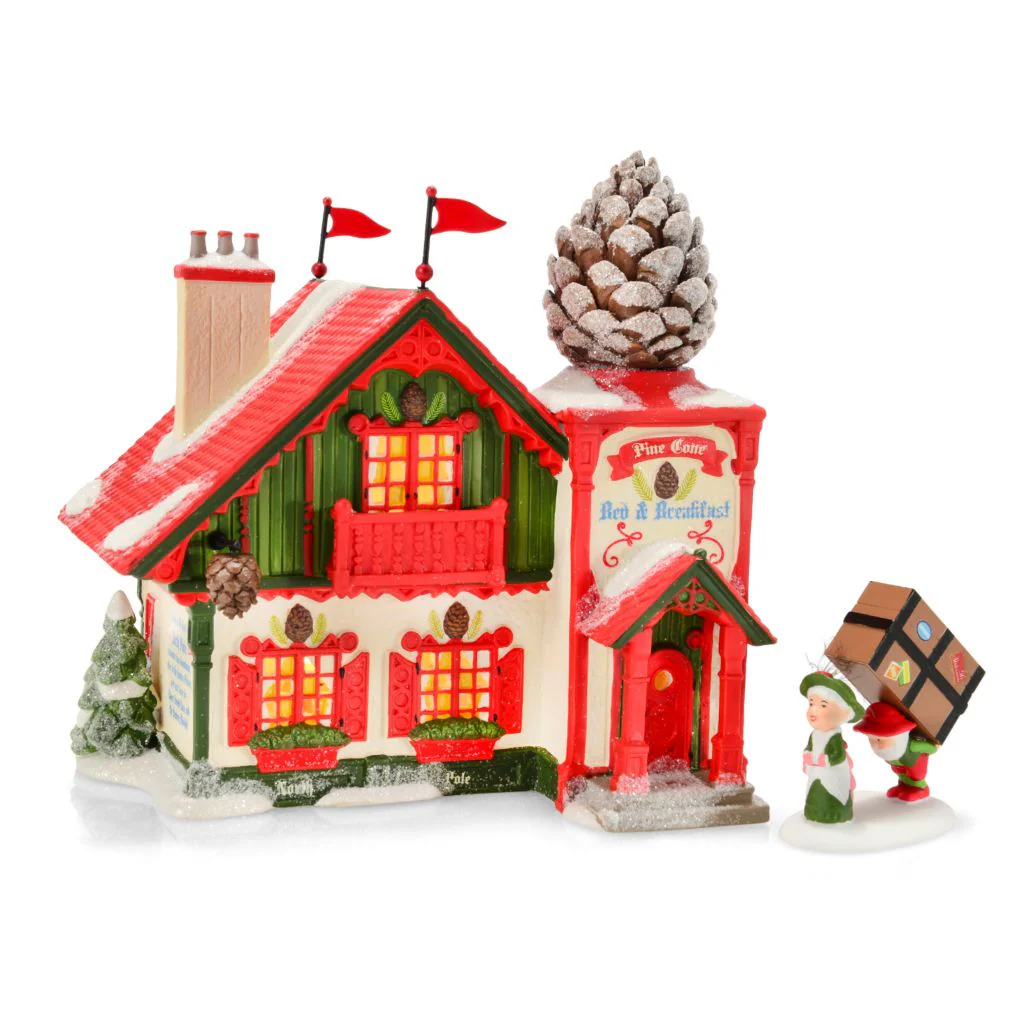 Department 56 North Pole Pinecone Bed & Breakfast Lit House Bundle - Image 3