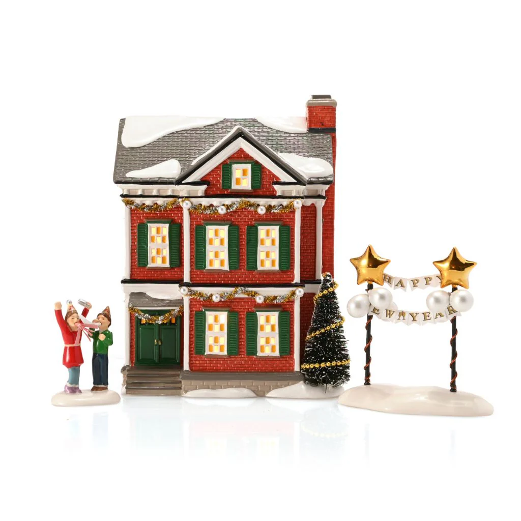 Department 56 Ready for New Years Eve Lit House & Figurine Bundle - Image 3