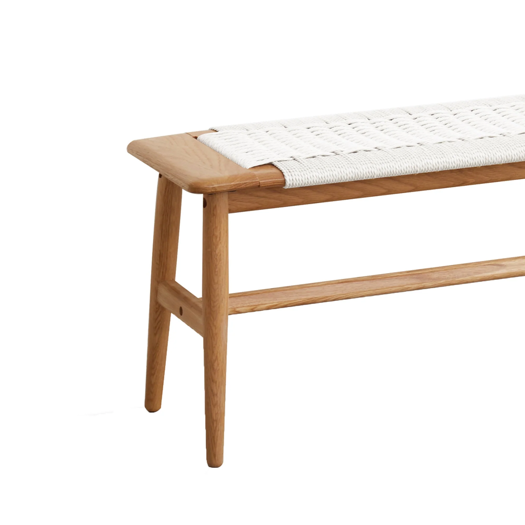 Design Natural Oak Wood Dining Bench with Handwoven Cane Seat in White - Image 5