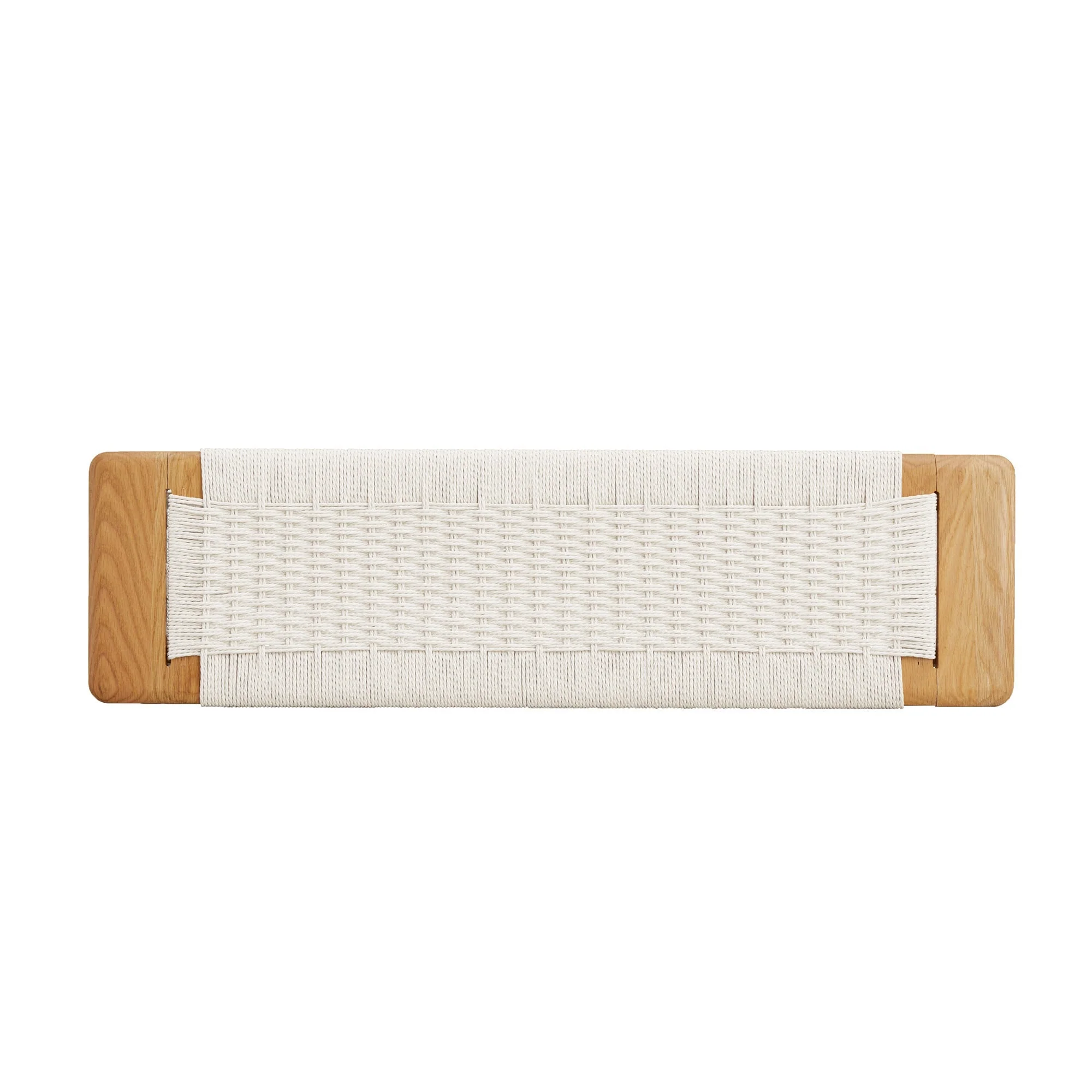Design Natural Oak Wood Dining Bench with Handwoven Cane Seat in White - Image 6