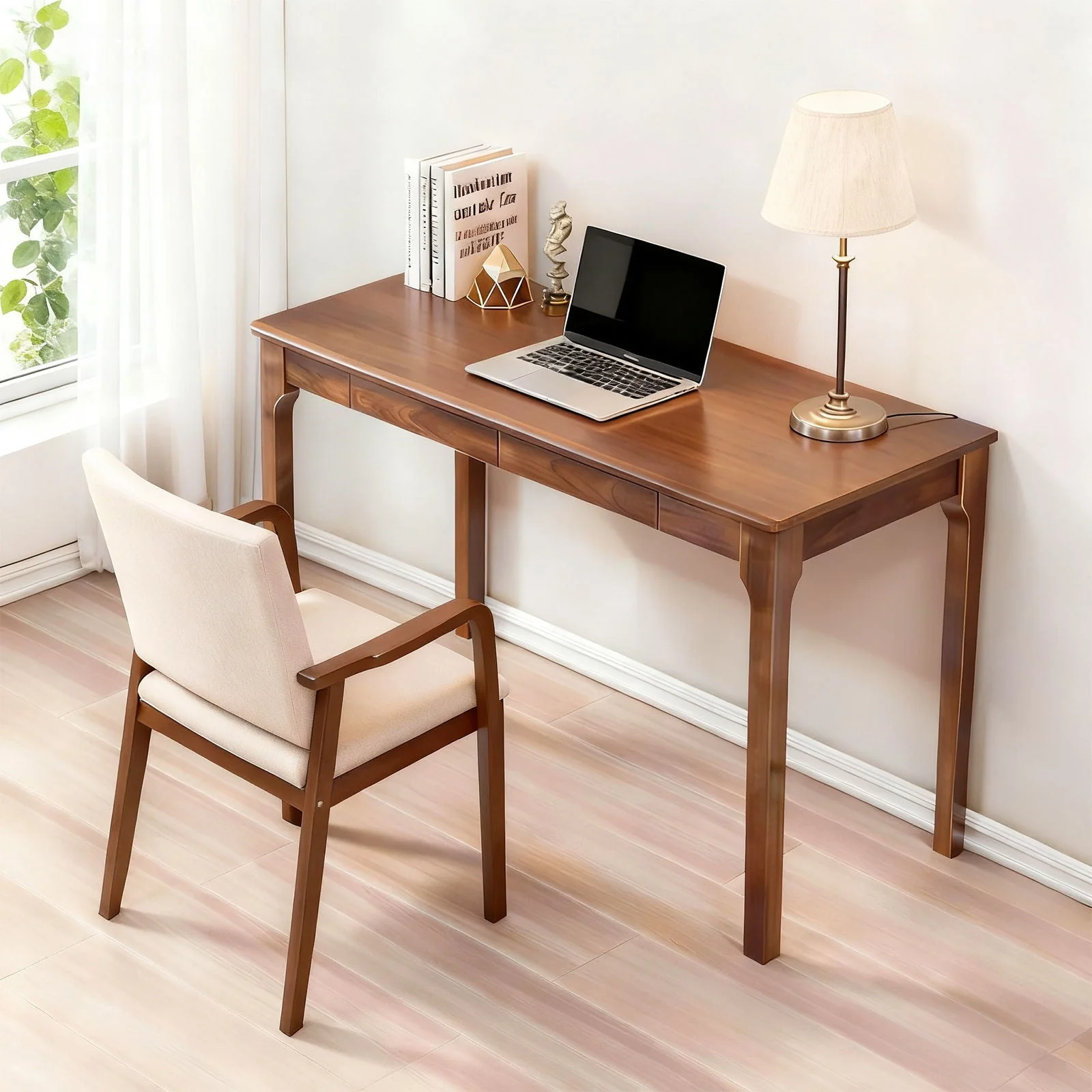 Desk With Drawers, Smooth Edge Design - Walnut - Image 4