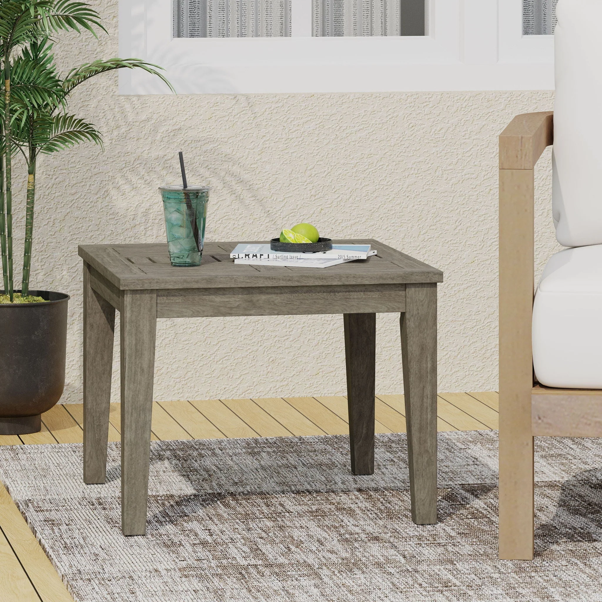 Dexterity - Outdoor Square Side Table With Wood Frame - Gray - Image 2