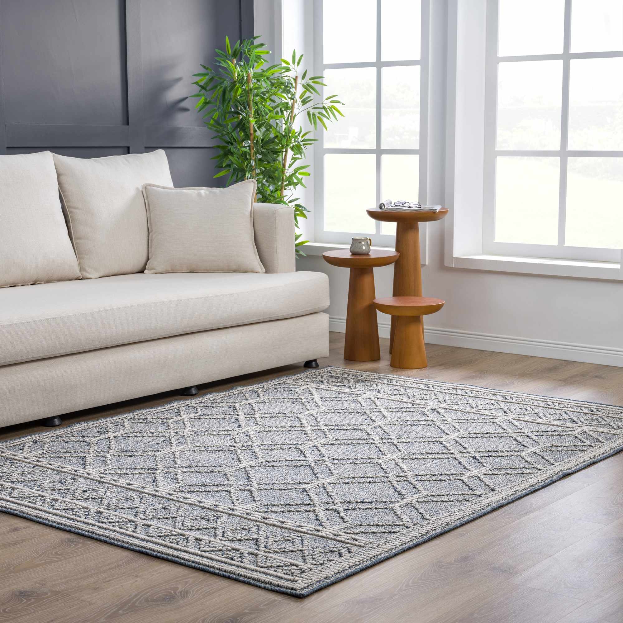 Diah Gray Blue & Bone Area Rug - Clearance - Image 11