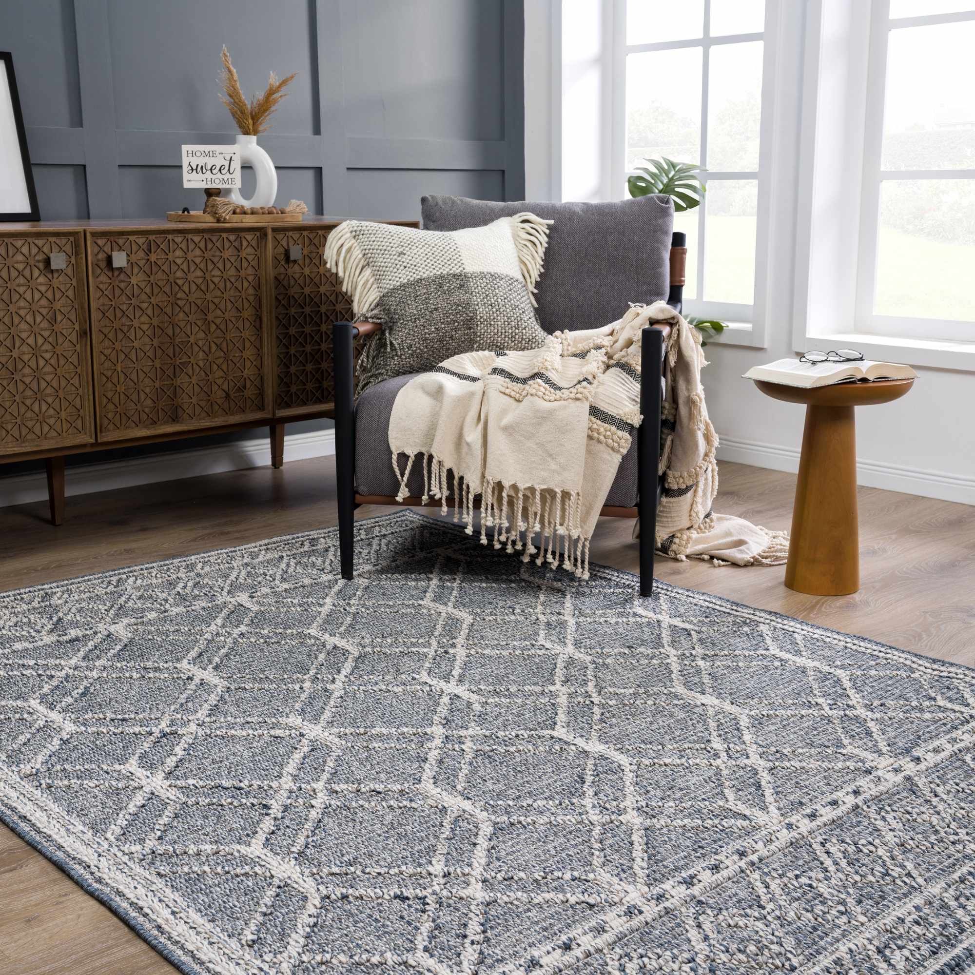 Diah Gray Blue & Bone Area Rug - Clearance - Image 14