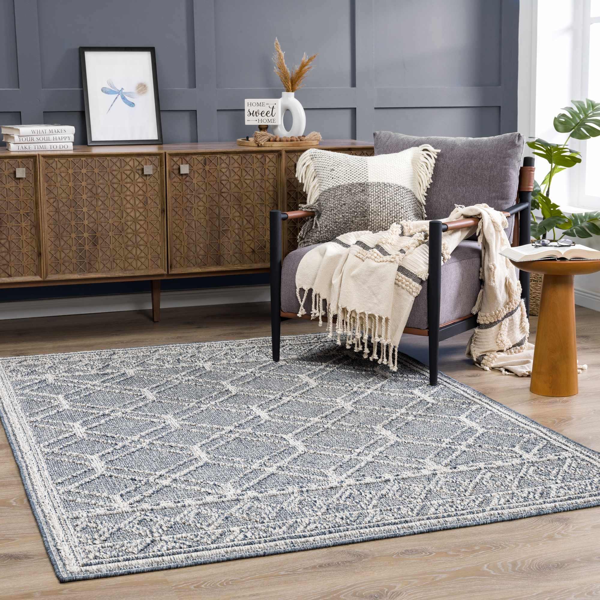 Diah Gray Blue & Bone Area Rug - Clearance - Image 3