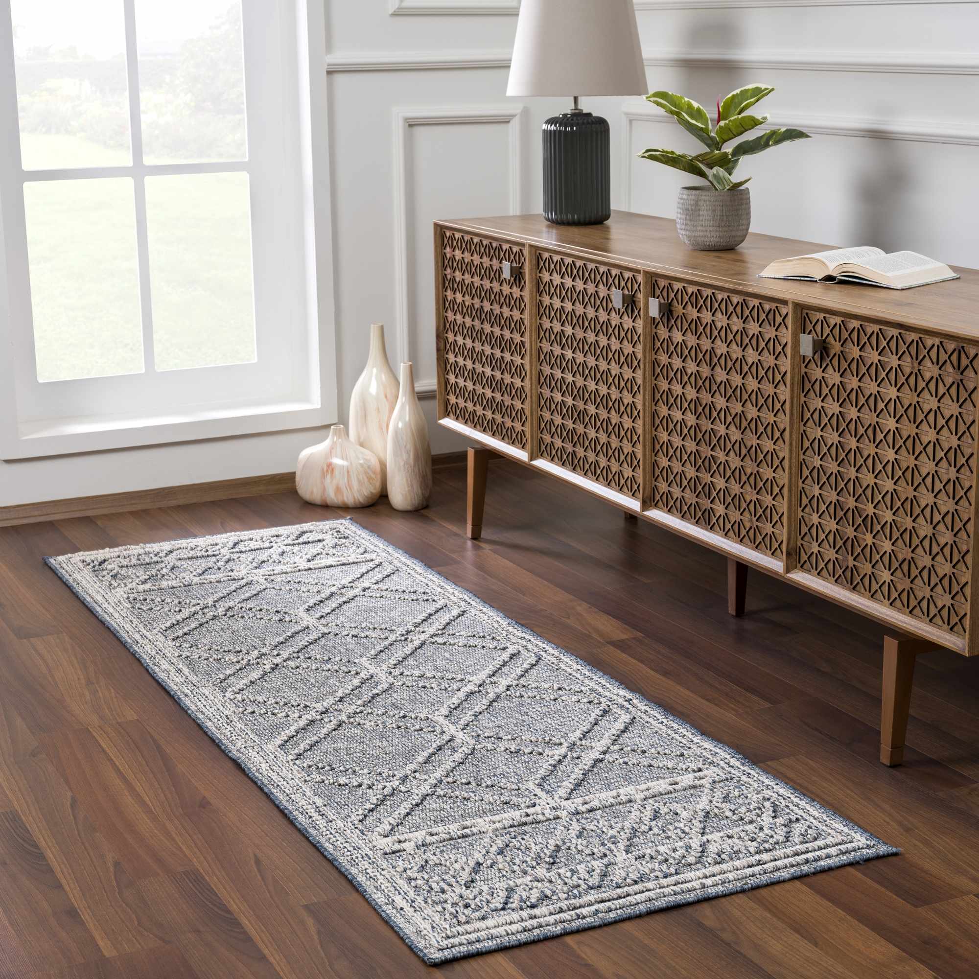 Diah Gray Blue & Bone Area Rug - Clearance - Image 9