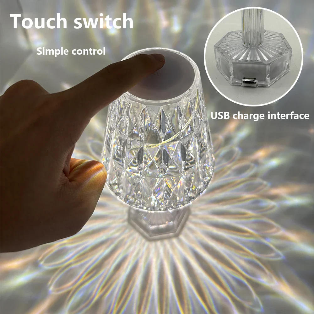 Diamond Crystal Projection Night Light USB Touch Control Bedside Desk Lamp Decor - Image 3