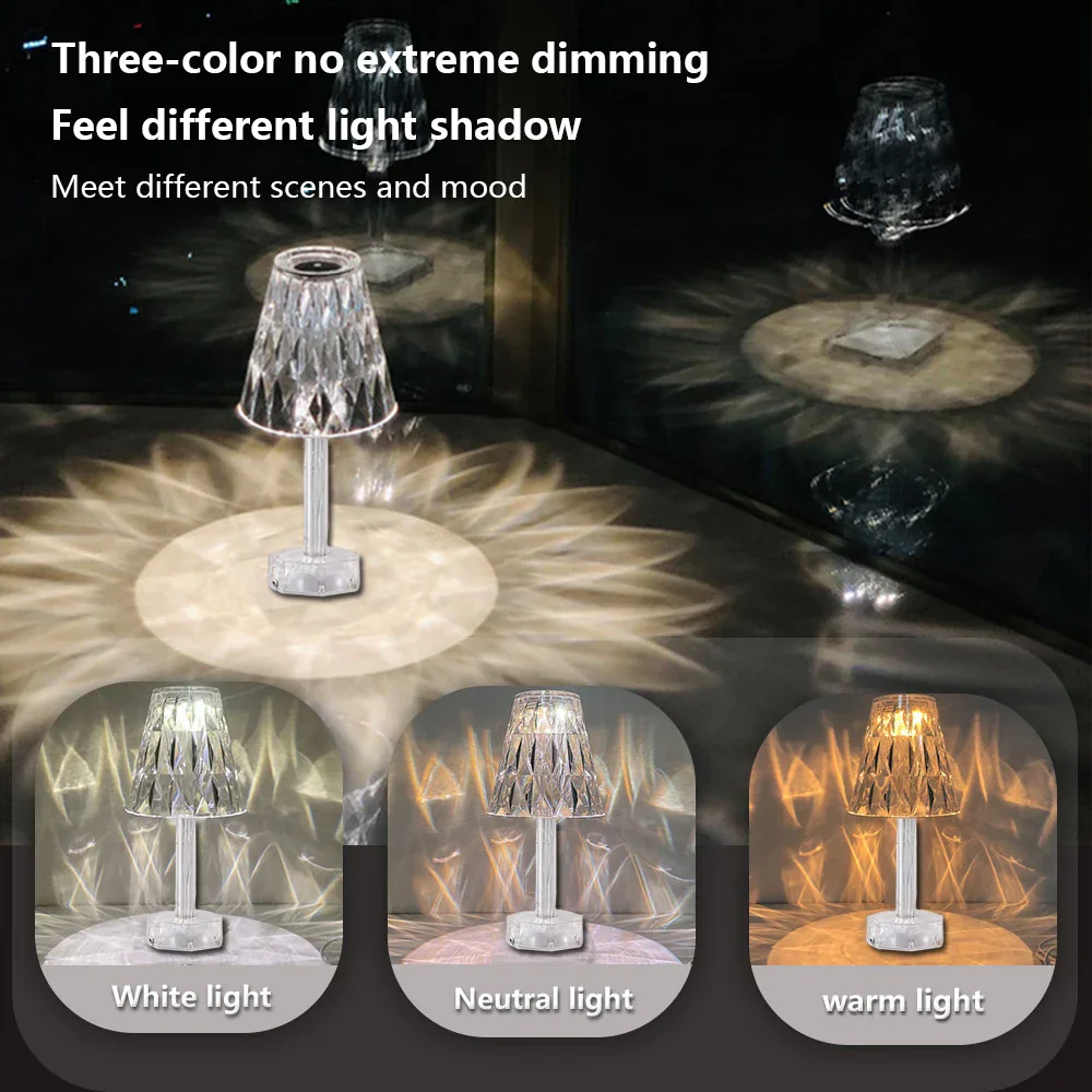 Diamond Crystal Projection Night Light USB Touch Control Bedside Desk Lamp Decor - Image 4