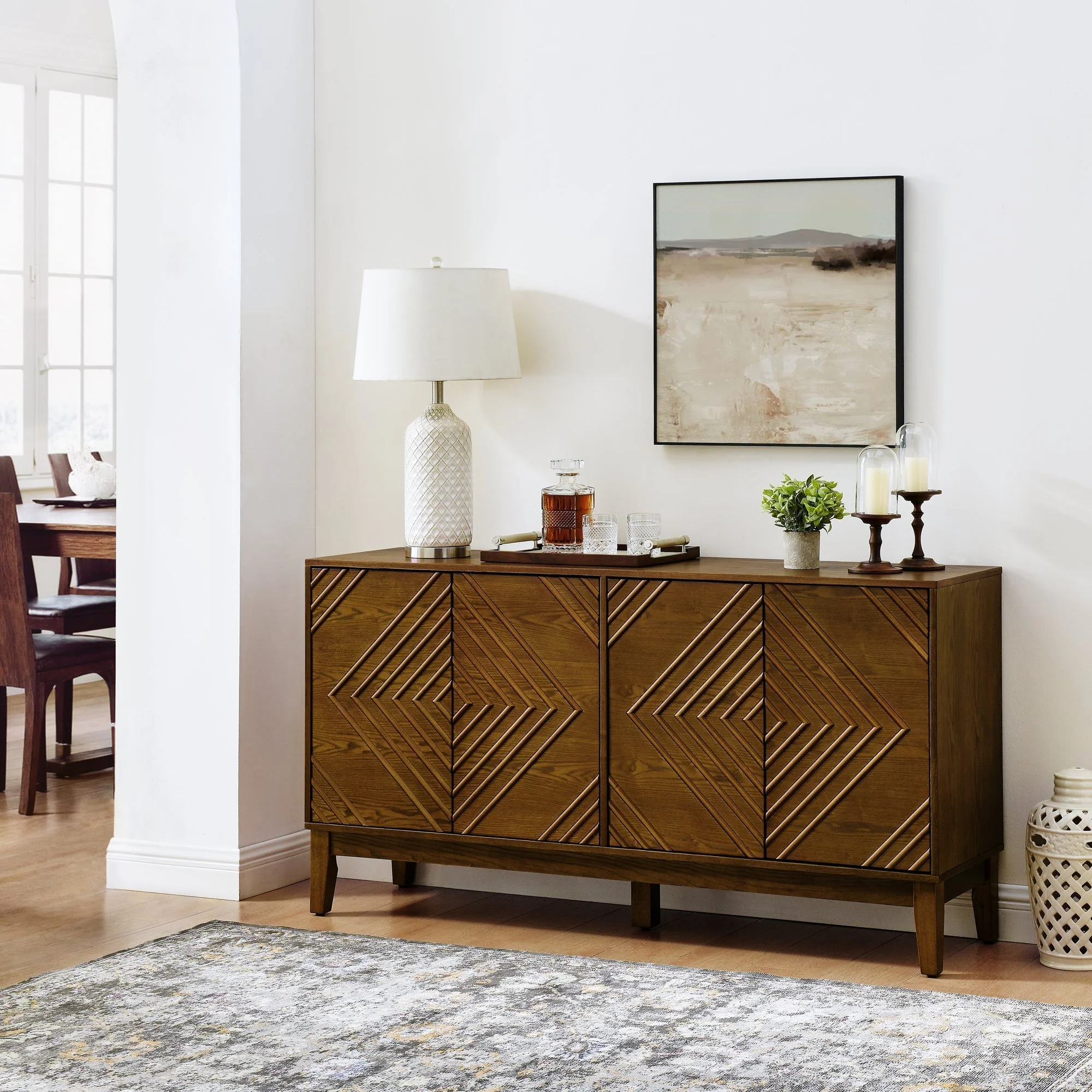 Diamond Fluted Sideboard Storage Cabinet with Adjustable Shelves - Image 4