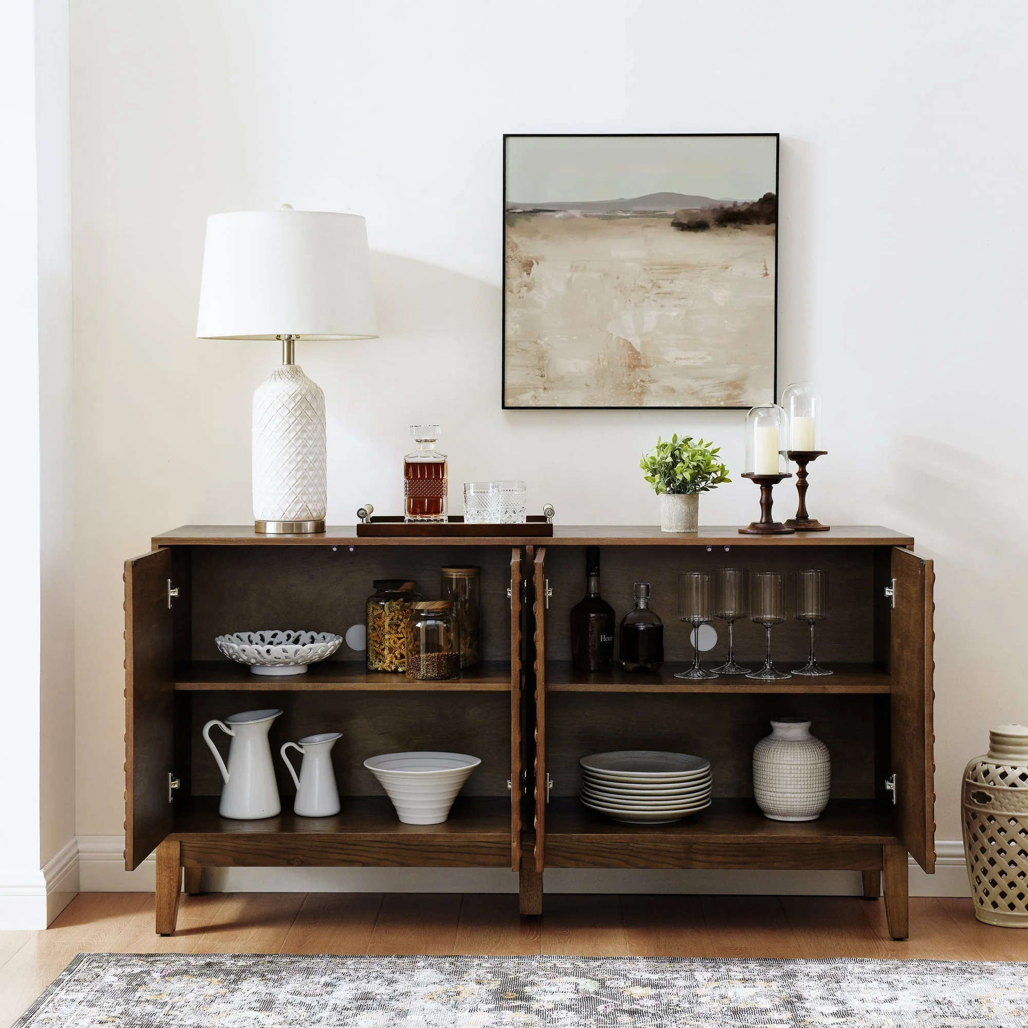 Diamond Fluted Sideboard Storage Cabinet with Adjustable Shelves - Image 5