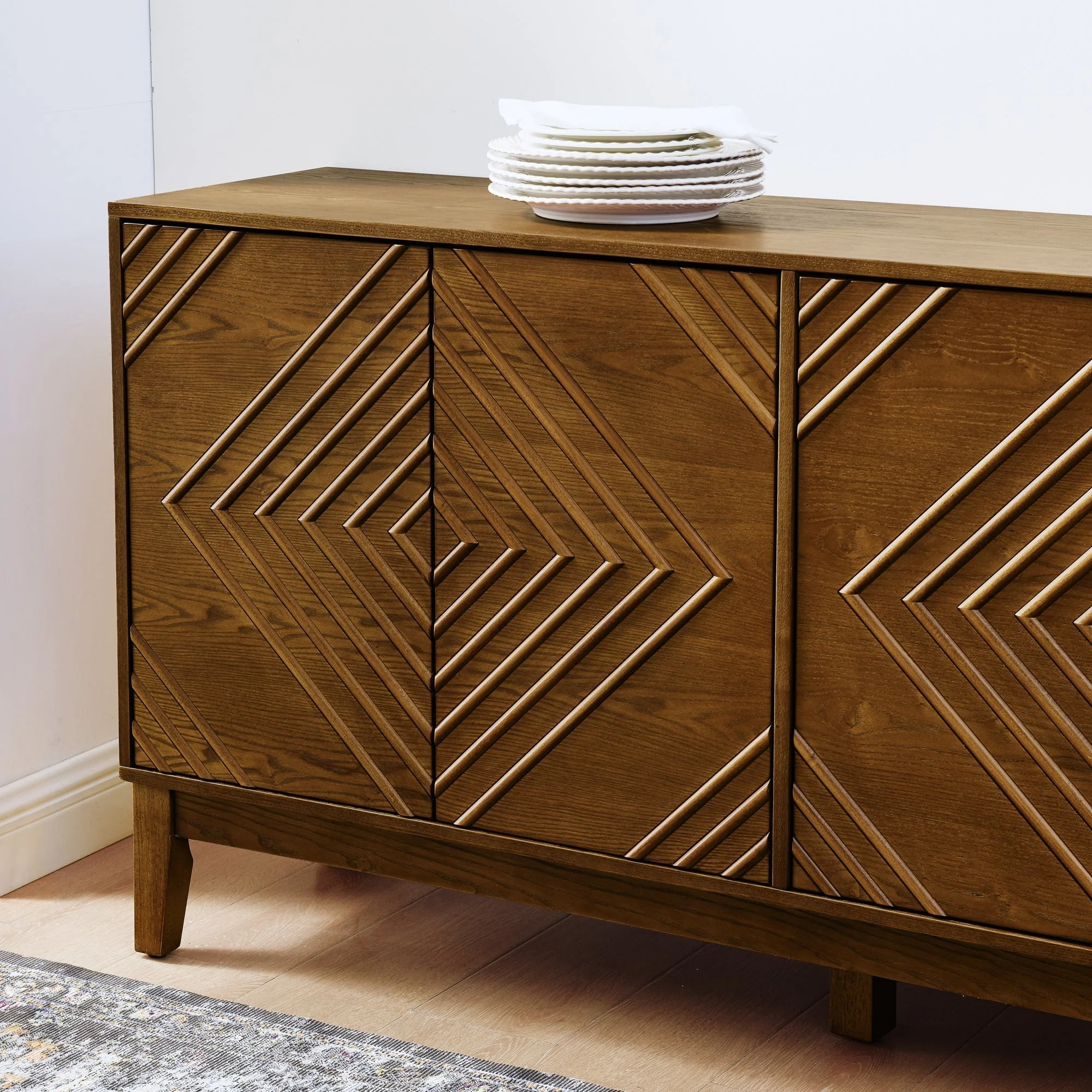 Diamond Fluted Sideboard Storage Cabinet with Adjustable Shelves - Image 6
