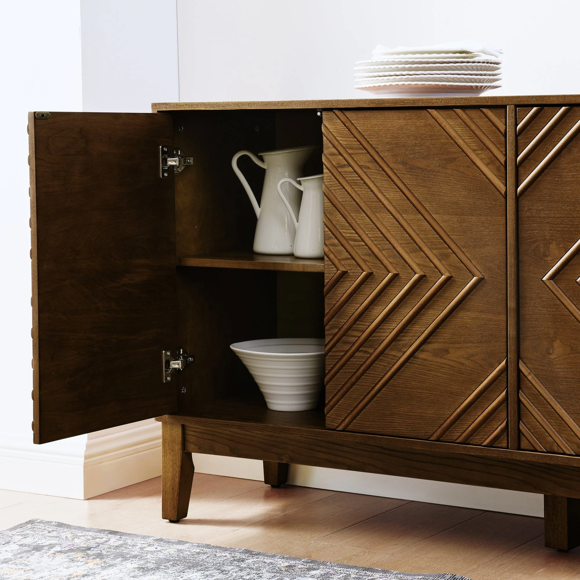 Diamond Fluted Sideboard Storage Cabinet with Adjustable Shelves - Image 7