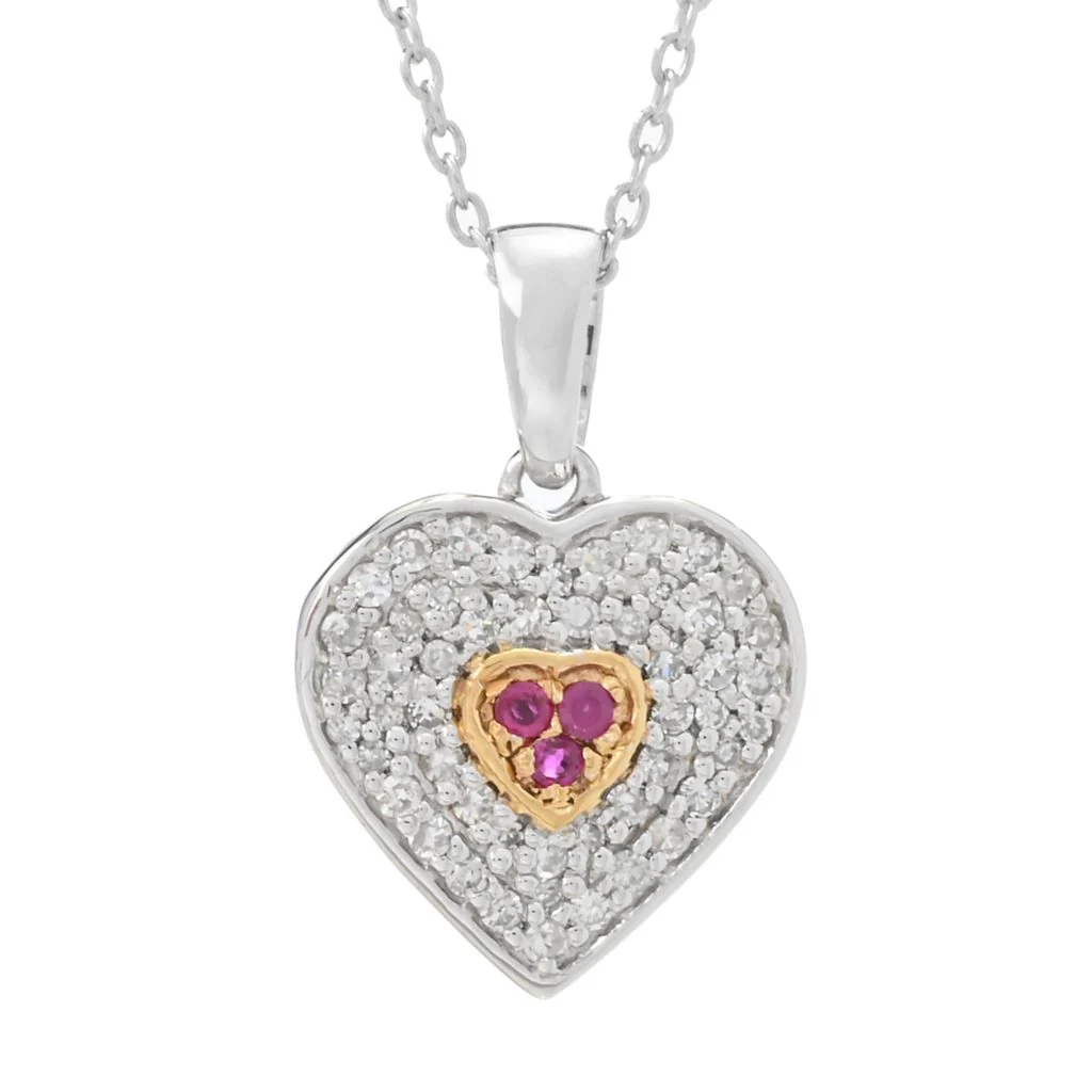 Diamond Treasures 0.51ctw Diamond & Burmese Ruby "Two Hearts" Pendant w/ Chain - Image 3