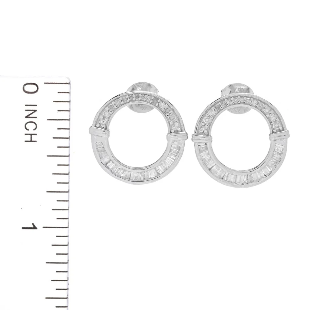 Diamond Treasures 0.61ctw Tapered Baguette & Round Diamond Hoop Earrings - Image 2