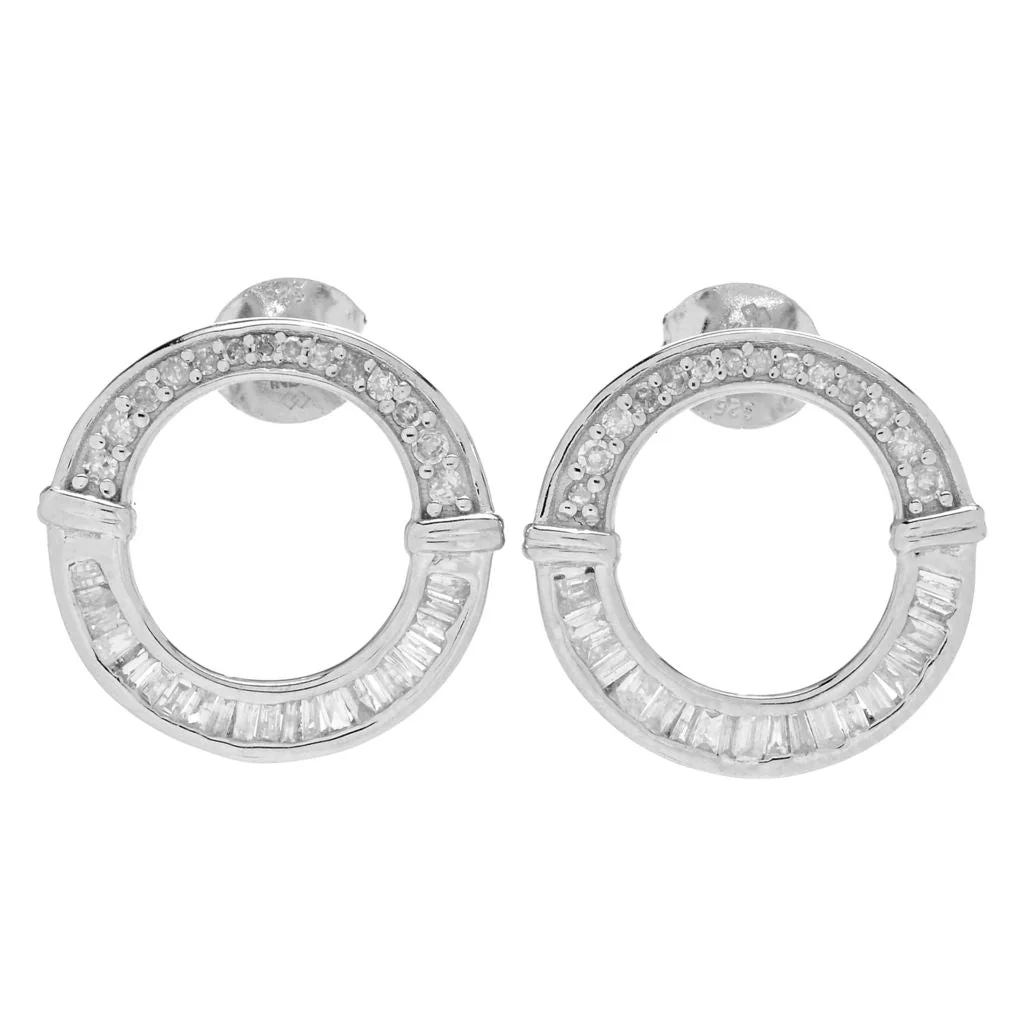 Diamond Treasures 0.61ctw Tapered Baguette & Round Diamond Hoop Earrings - Image 3