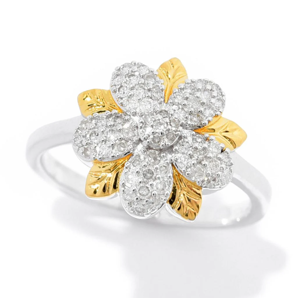 Diamond Treasures 18K Gold Accented 0.36ctw Diamond Flower Ring - Image 3