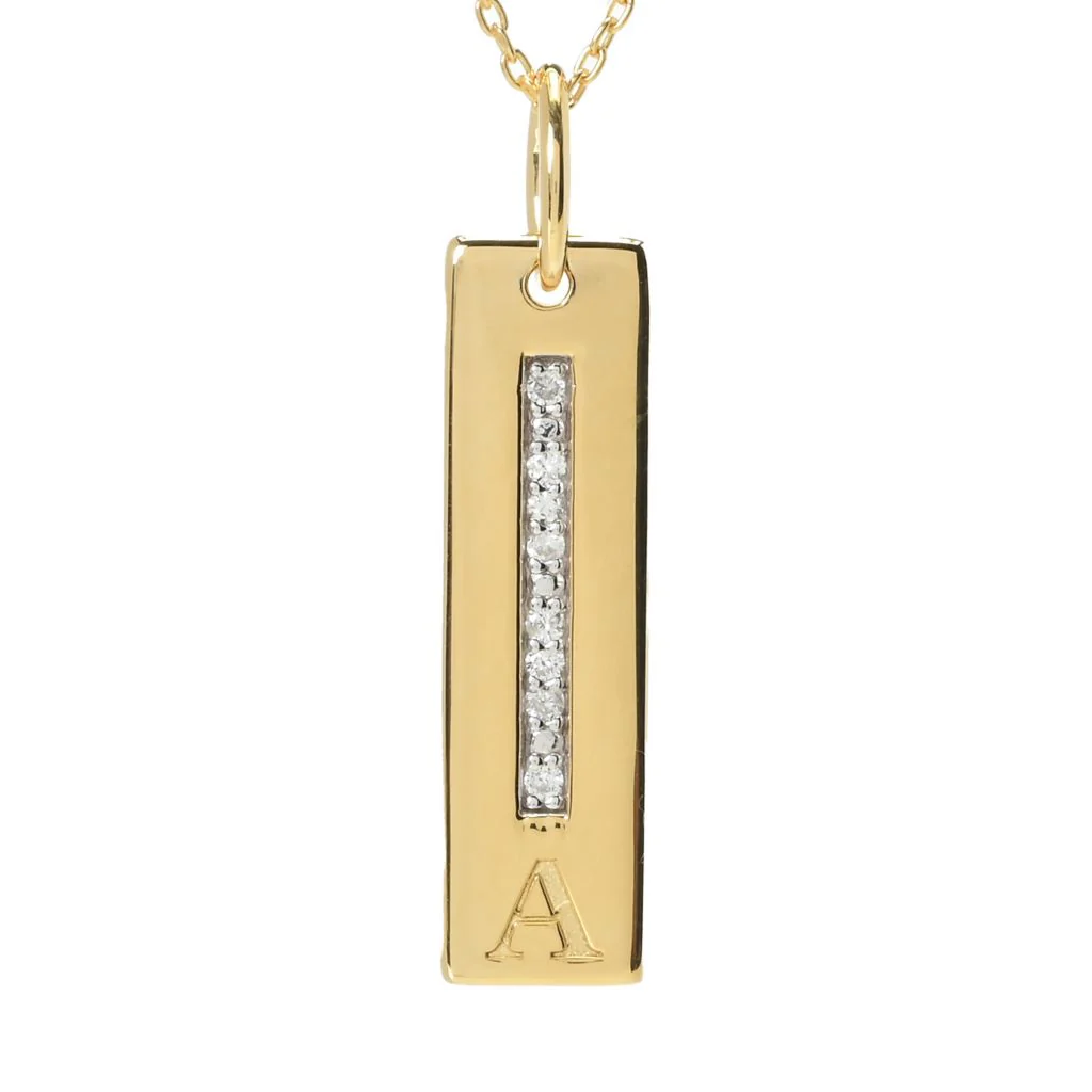 Diamond Treasures 18K Vermeil 0.08ctw Diamond Bar Initial Pendant w/ Chain - Image 2