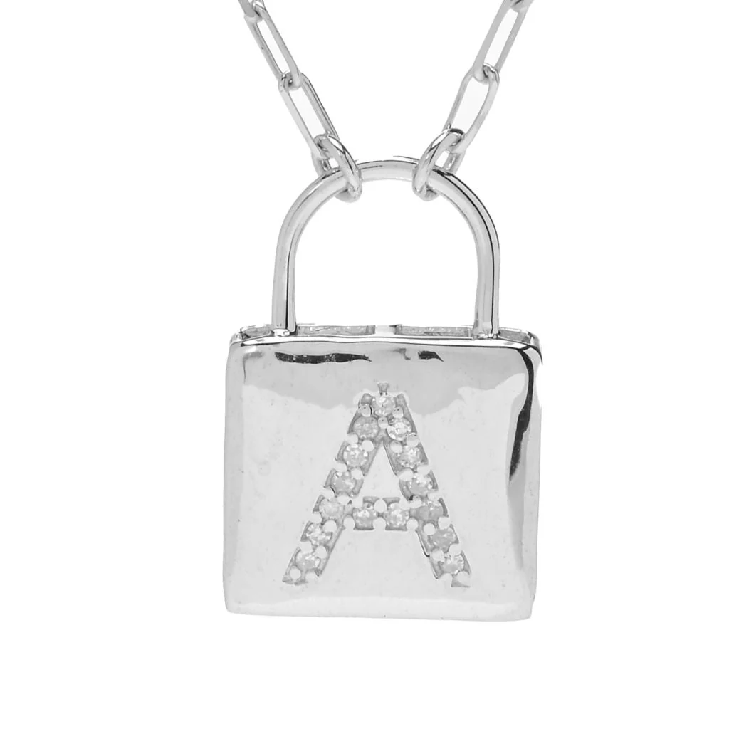 Diamond Treasures Sterling Silver Diamond Initial Padlock w/ Chain - Image 2