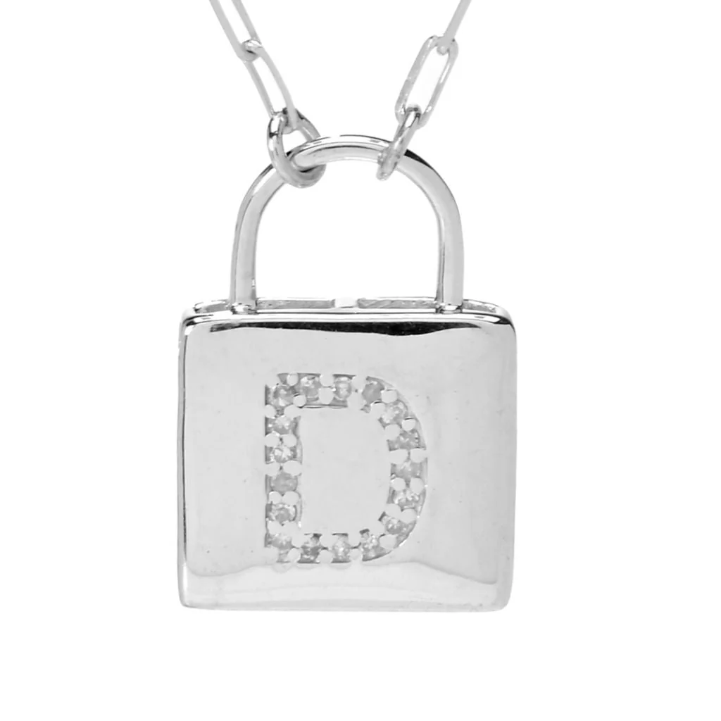 Diamond Treasures Sterling Silver Diamond Initial Padlock w/ Chain - Image 3