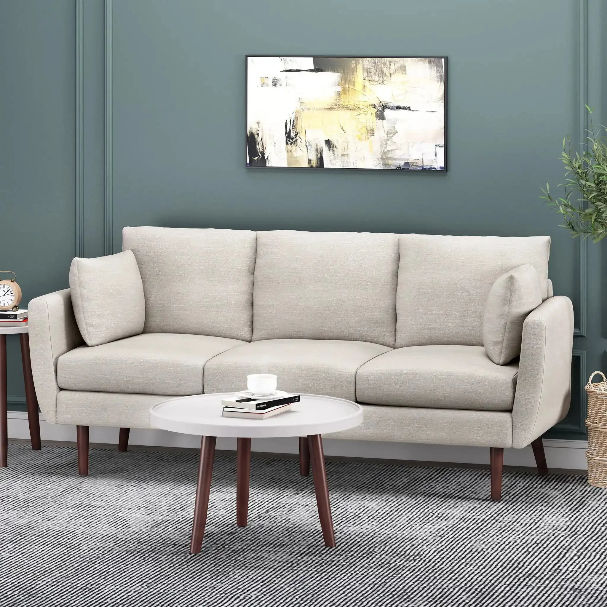 Diaphanous - Upholstered 3 Seater Sofa With 2 Accent Pillows And Wood Legs - Image 12