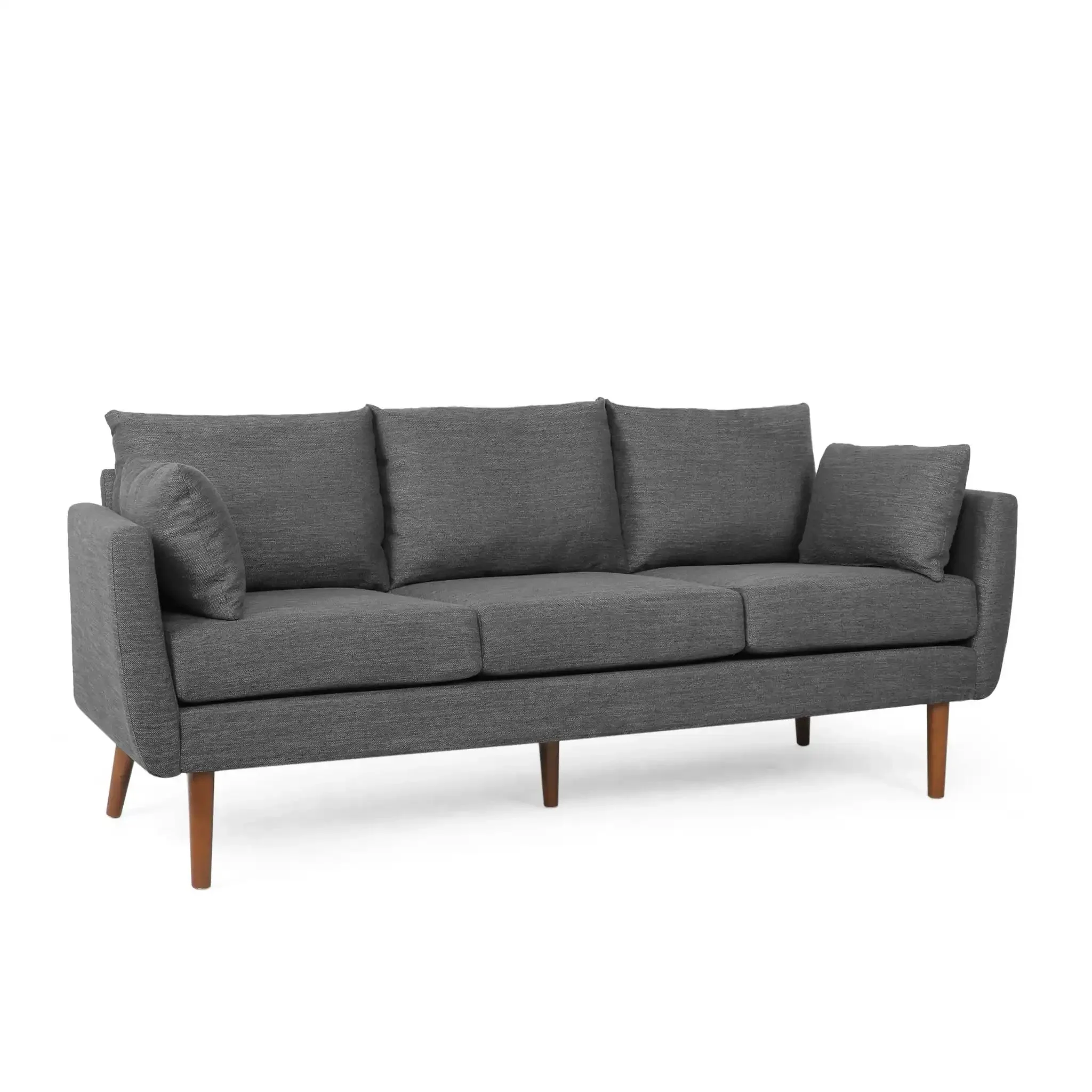 Diaphanous - Upholstered 3 Seater Sofa With 2 Accent Pillows And Wood Legs - Image 2